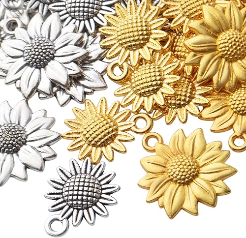 Miniatura 4 de BronaGrand 60pcs Sunflower Pendant Charms Alloy Sunflower Bead Charms Flower Charms Pendants Craft Supplies for DIY Jewelry Earrings Necklace