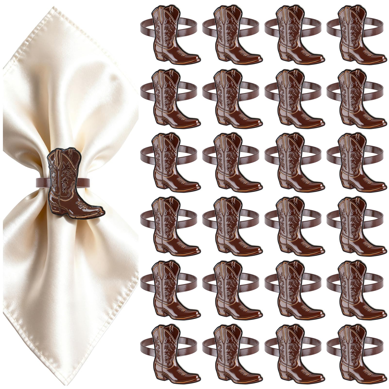 Photo 1 of 24PCS Western Party Decorations Cowboy Boot Napkin Rings Rustic Farmhouse Western Napkin Holder Metal Tissue Rings Buckles Cowboy Birthday Party Supplies