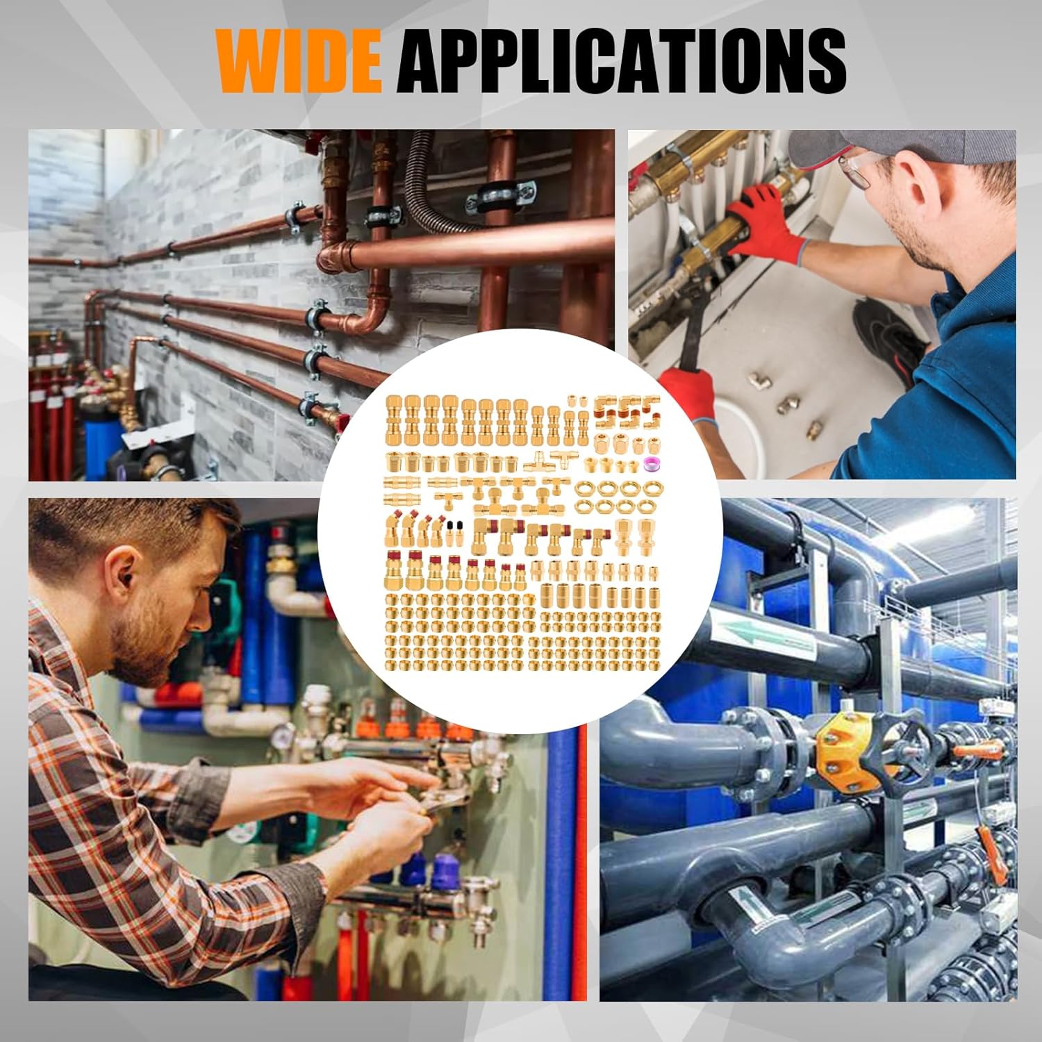 251Pcs DOT Air Line Fittings Push Lock Air Fittings & Brass Air Nylon Tube Compression Fittings Kits,1/4" 1/8" 3/8" 1/2" NPT Push To Connect Fittings Quick Connect Air Hose Fittings Assortment