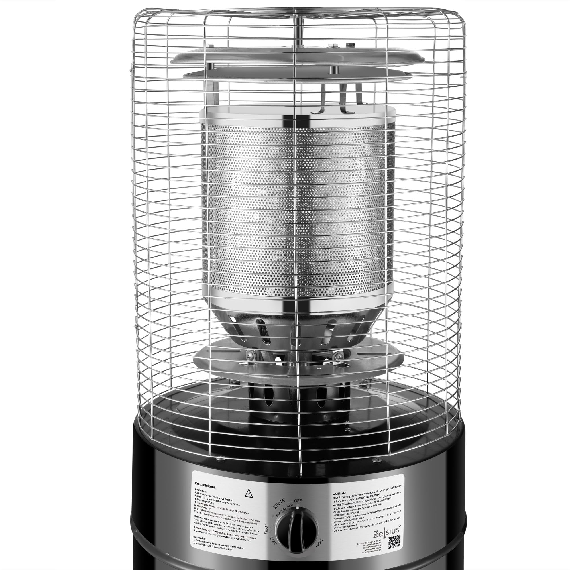 Zelsius Gas Heizstrahler "Zermatt" | 11 kW | Ø 46 cm x 137 cm | Schwarz | Terrassenheizstrahler außen, Terrassenheizung, Outdoor Heizpilz, Gasheizpilz für Terrasse Balkon und Garten