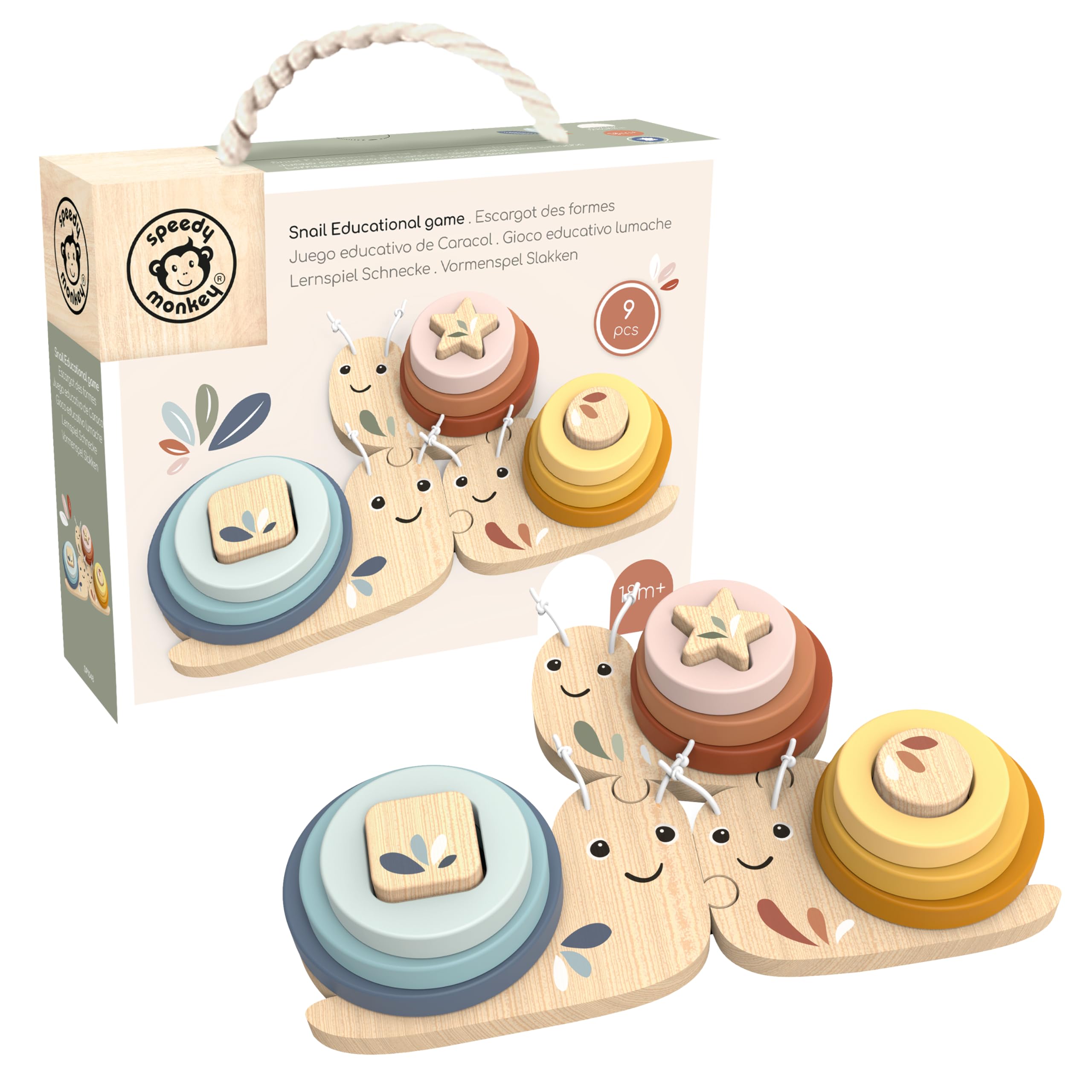 SPEEDY MONKEY Snail Educational Game for Toddlers 18m+ | Wooden Stacking & Sorting Ring Toy for Kids | Colour Recognition, Counting & Fine Motor Skills Activity | Preschool Learning Gift — image 1
