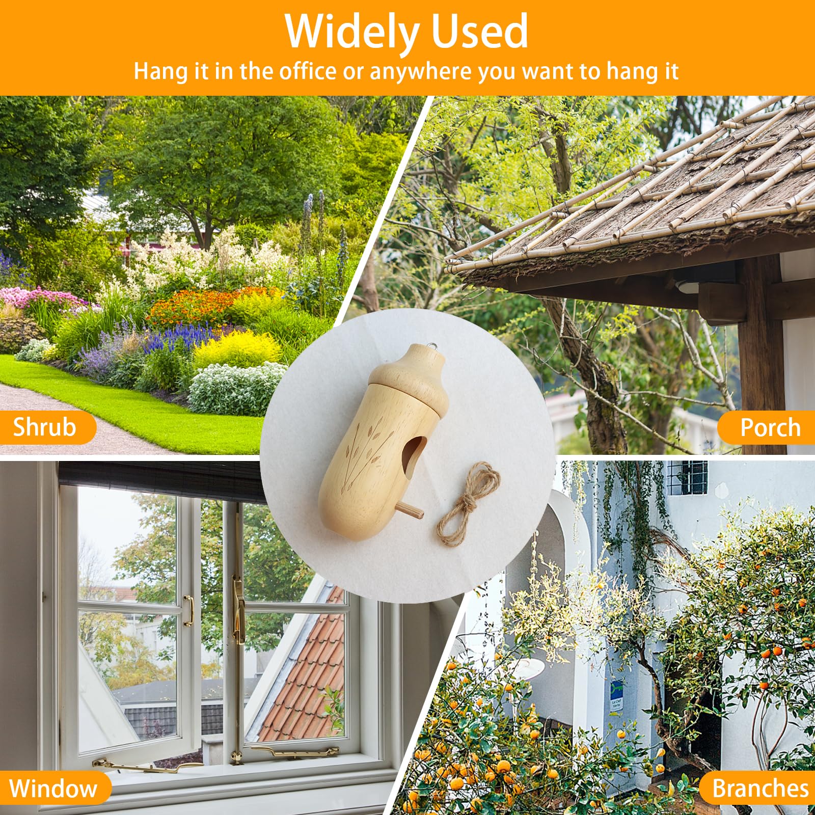 Casa de colibrí – Casas de colibrí de madera natural para colgar en el exterior, regalos de jardinería, decoración del hogar, 3 paquetes