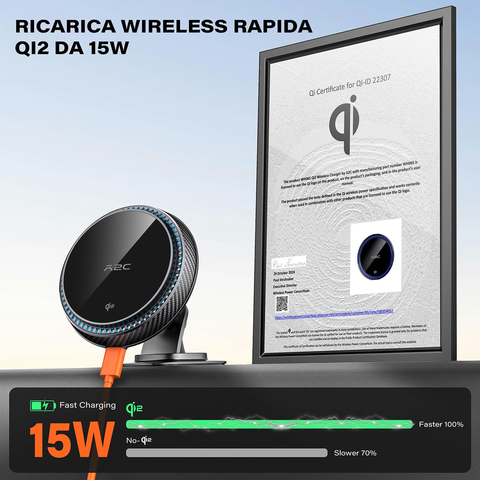 Qi2 15W Caricatore Wireless Auto Magsafe con Ventola di Raffreddamento, [Caricatore Rapido Refrigerante con Luci RGB] Supporto Magnetico Telefono Wireless Auto Compatibile con iPhone 17/16/15/14/13/12