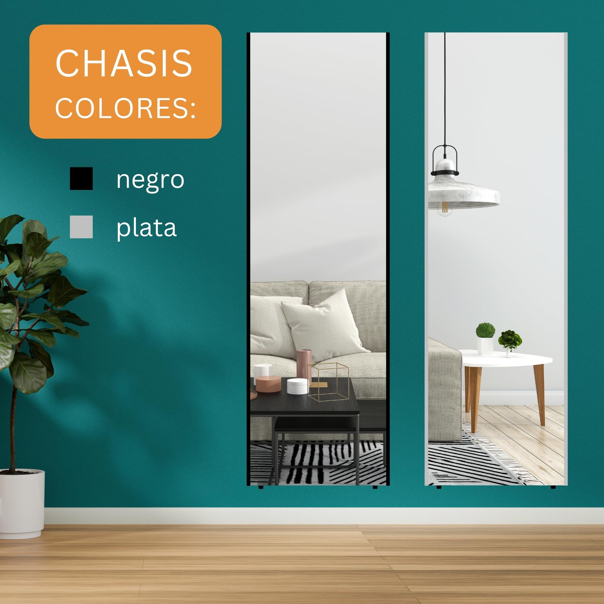 brisafe Espejo de Pared de Cuerpo Entero, irrompible y Moderno, Espejo de 160 x 50 cm Grande para Colgar, Marco de Aluminio Fino en Negro, irrompible y Ligero
