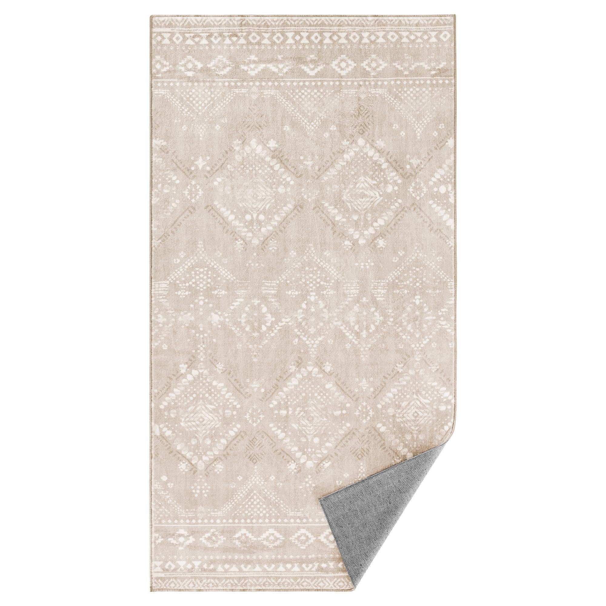 SONGMICS HOME Alfombra, 80 x 150 cm, Alfombra Antideslizante, Decoración del Hogar, para Salón, Dormitorio, Lavable a Máquina, Estilo Moderno, Beige Capuchino TAR026K01V1