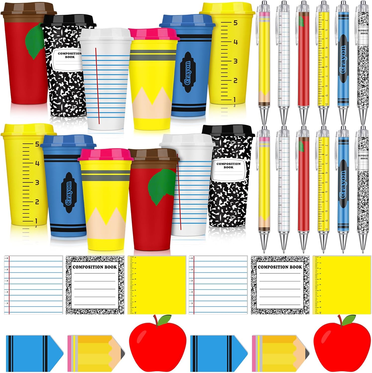 Honeydak 12 Set Teacher Gifts Bulk Thank You Teacher Gift Teachers Appreciation Gift Tumblers Cute Composition Books Sticky Notes Ballpoint Pens for Mentor Lecturer Counselor Educator (16 oz)