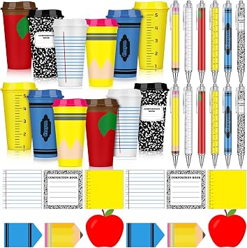 Honeydak 12 Set Back to School Teacher Gift Bulk Teachers Appreciation Gifts in Bulk Teacher Tumbler Cute Composition Notebook Sticky Note Ballpoint Pen for Mentor Lecturer Educator 16 oz,Classic