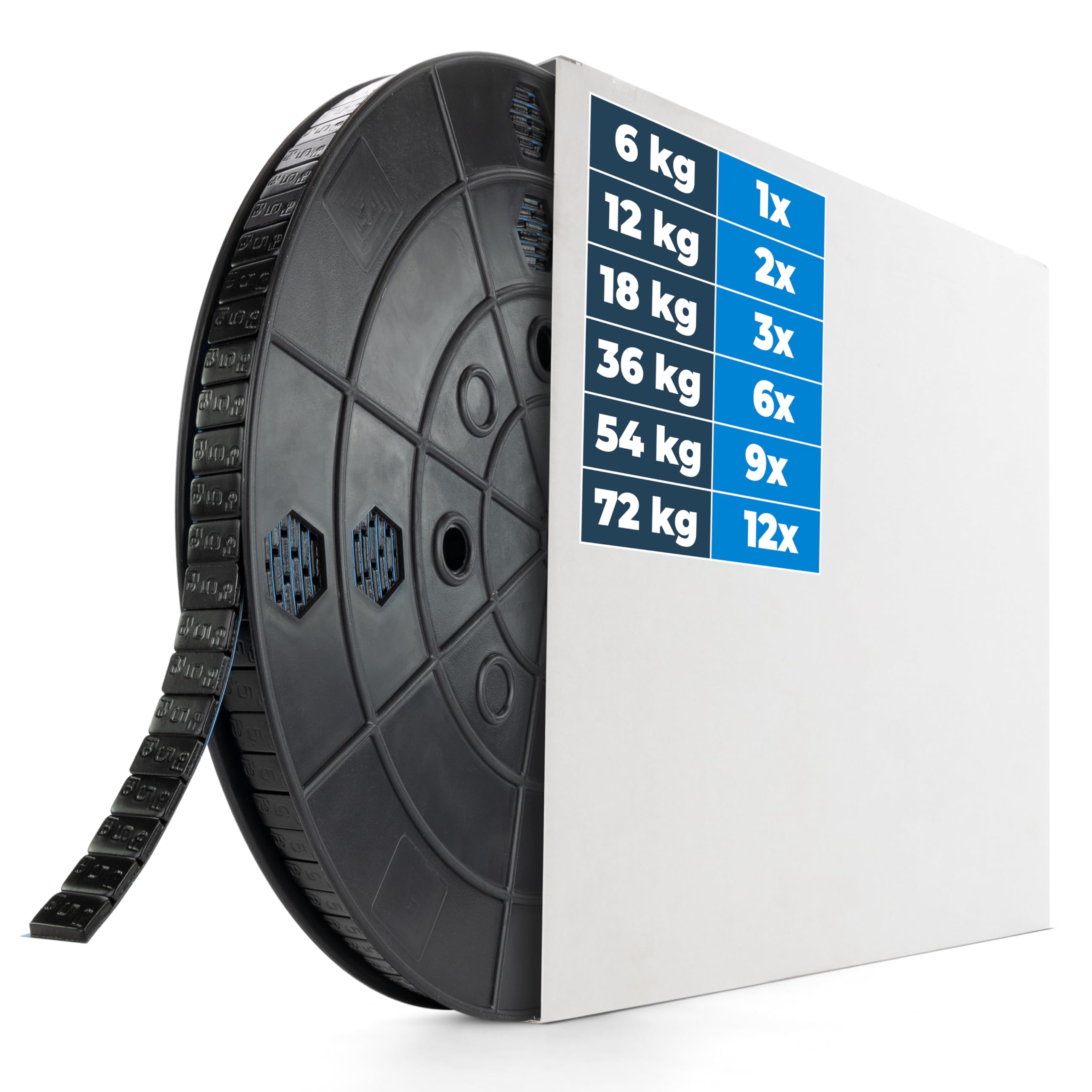 HASKYY Klebegewichte Auswuchtgewichte Stahlgewichte 54kg Rolle 10.800x5g Schwarz Kleberiegel mit Abrisskante Wuchtgewichte für Stahlfelgen & Alufelgen - Kunststoffbeschichtet FE-Klebegewichte