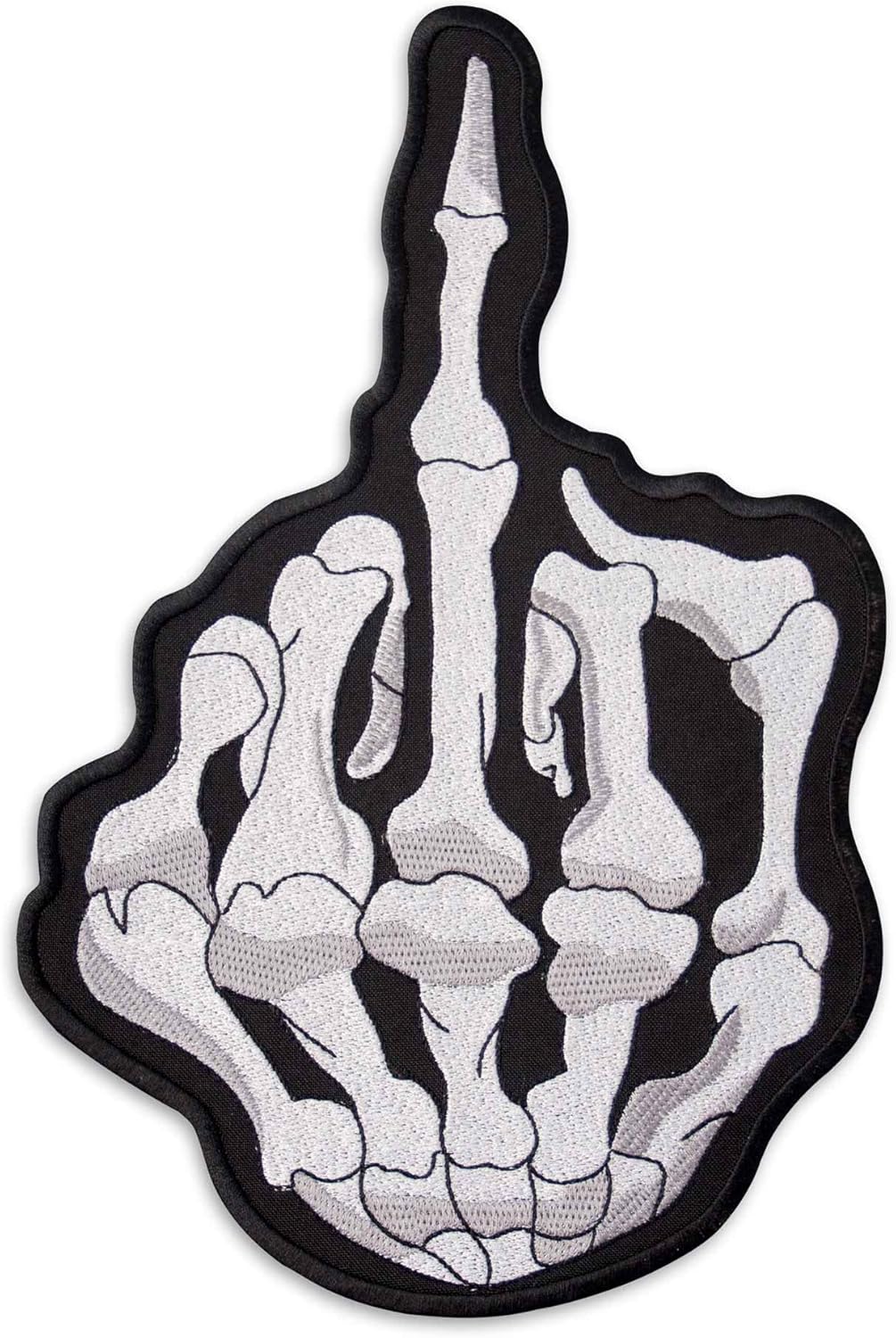 Fuck Off White Skeleton Hand Middle Finger Kreepsville Sign Skull Motorcycles Biker Outlaw MC Punk Rock Embroidered Patch Iron On (14.4" x 10", Turned to The Left Side)
