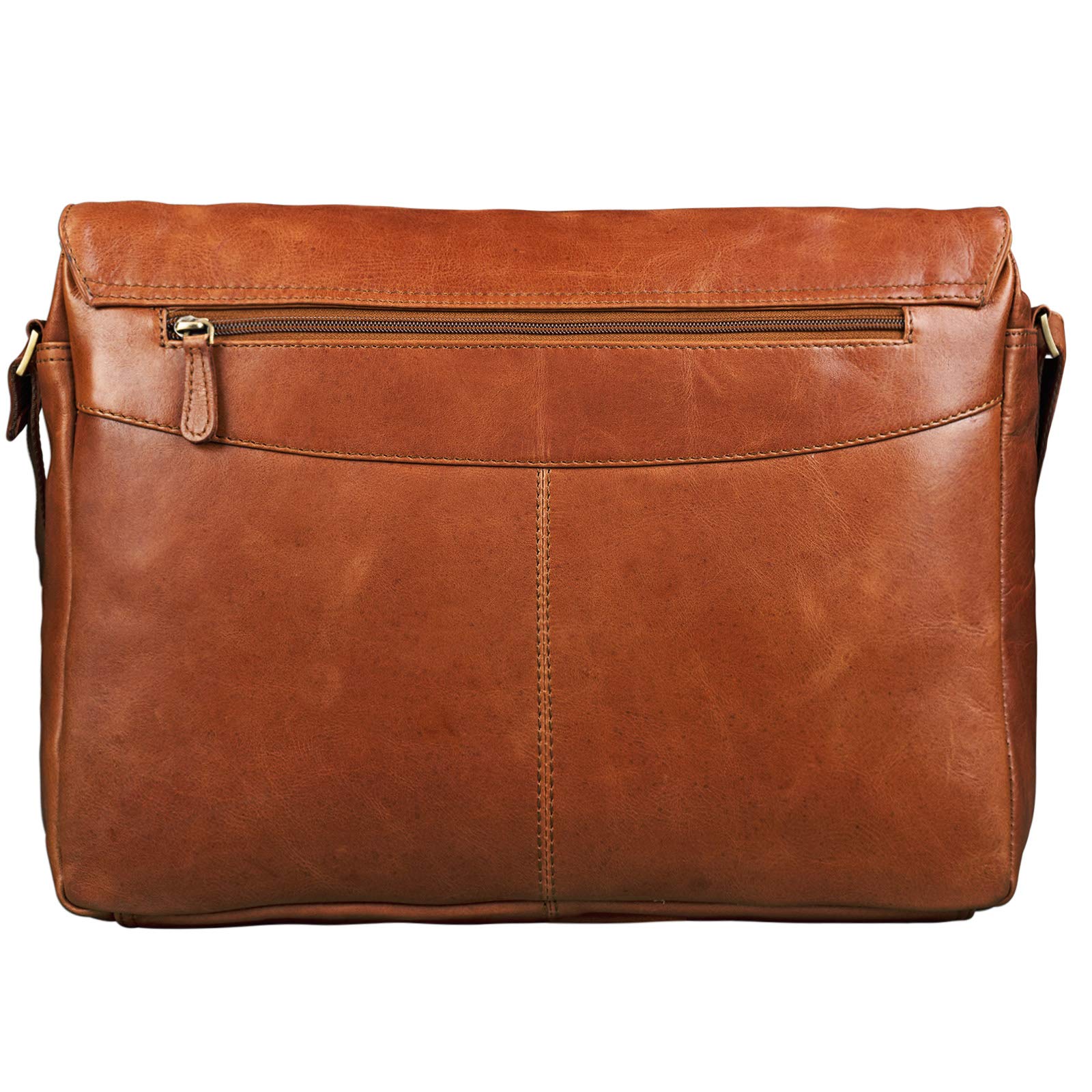 STILORD Rick Schultertasche Leder für 15,6 Zoll Laptop Umhängetasche Aktentasche Bürotasche Unitasche Büffel-Leder Farbe:Cognac - Hellbraun