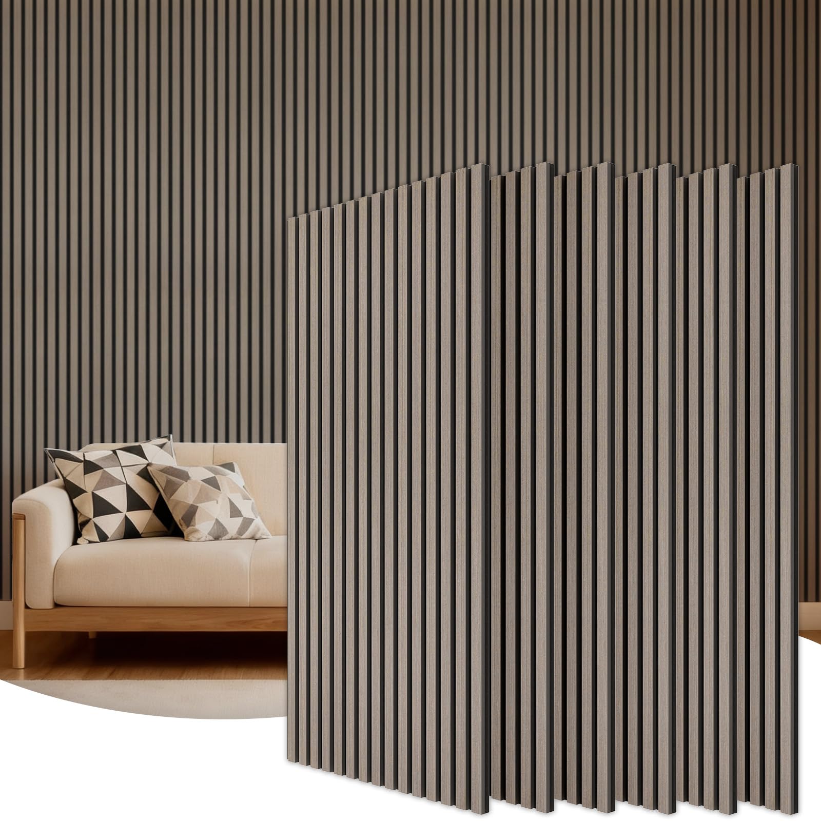 TONOR Drewniane panele akustyczne, 6 sztuk, 120 x 60 cm – 4,32 m², panele ścienne, drewniane panele ścienne, panele chroniące przed hałasem, okładzina ścienna, wygląd drewna, do dekoracji ścian do