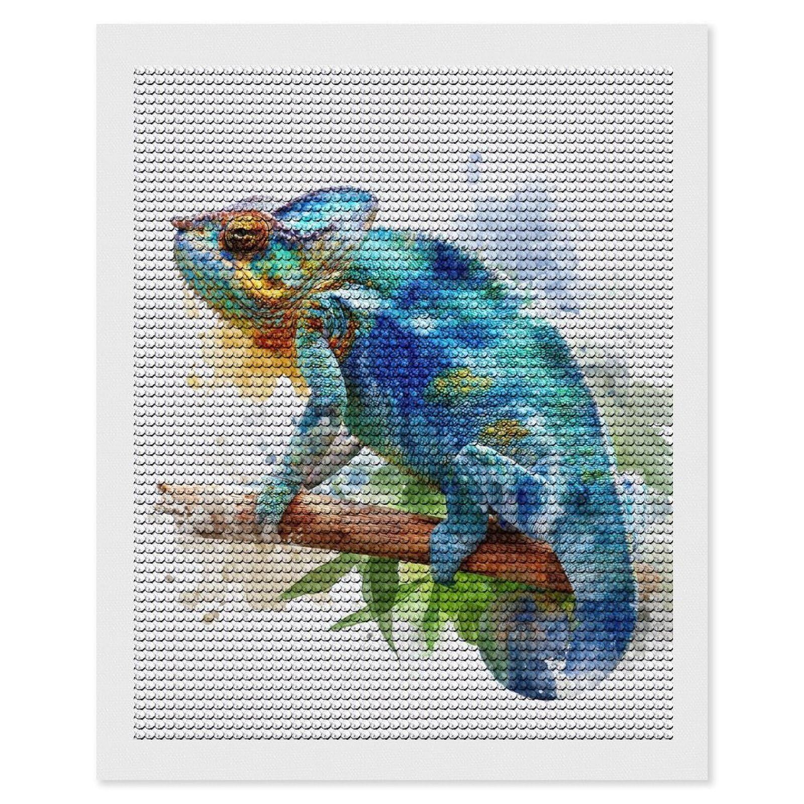 Junmoney Vibrant Chameleon on A Branch Diamond Art Canvas 16"x20", for Teens, Nice Detail and Sparkle, Farmhouse Decor, Festive Craft Gift, Easy to Enjoy