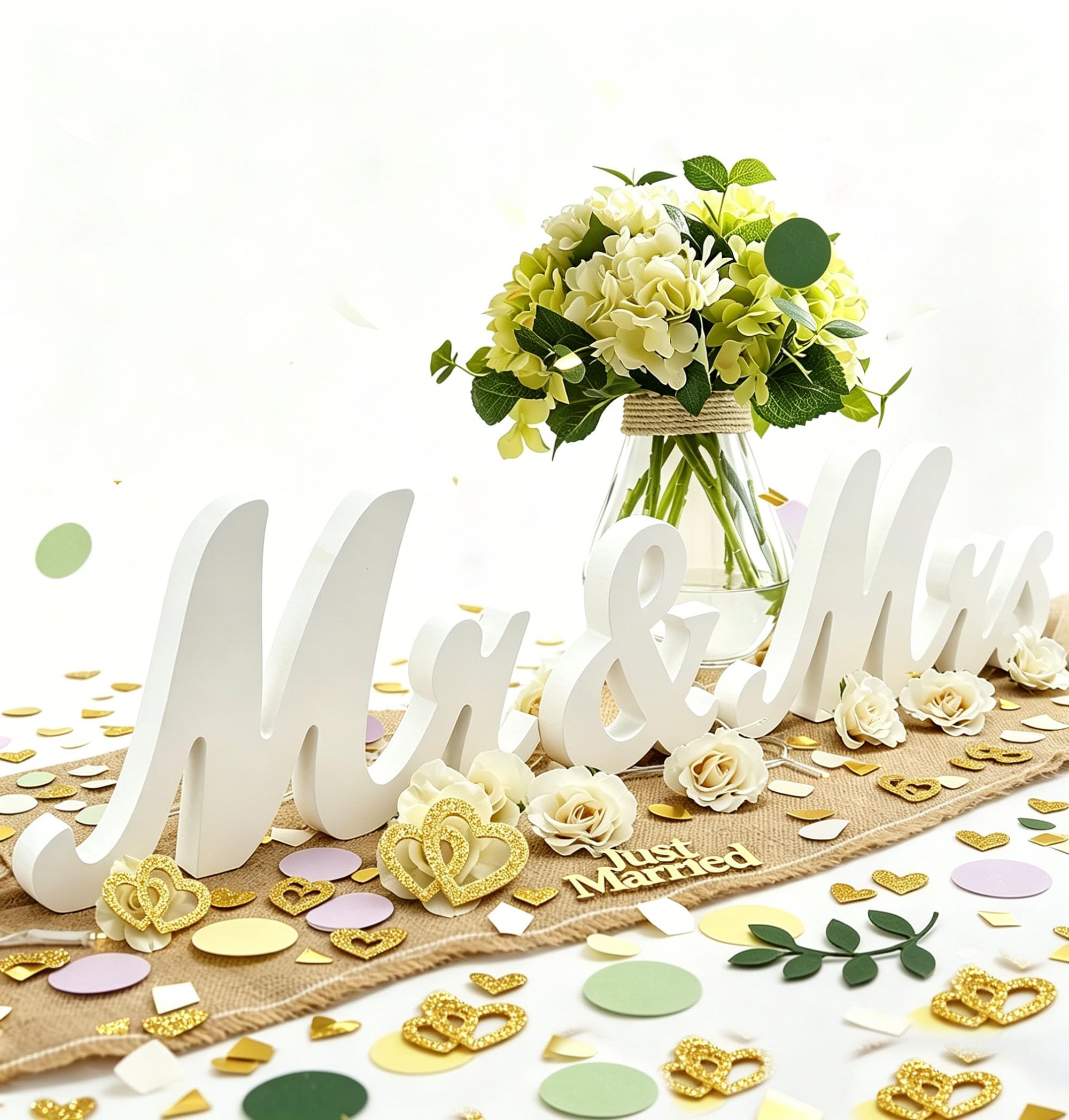Mr & Mrs Sign Wedding Table Decorations, Vintage Mr & Mrs Letters with Just Married Confetti, Mr and Mrs Stand Sign Wedding Decorations Home Decor for Dessert Table