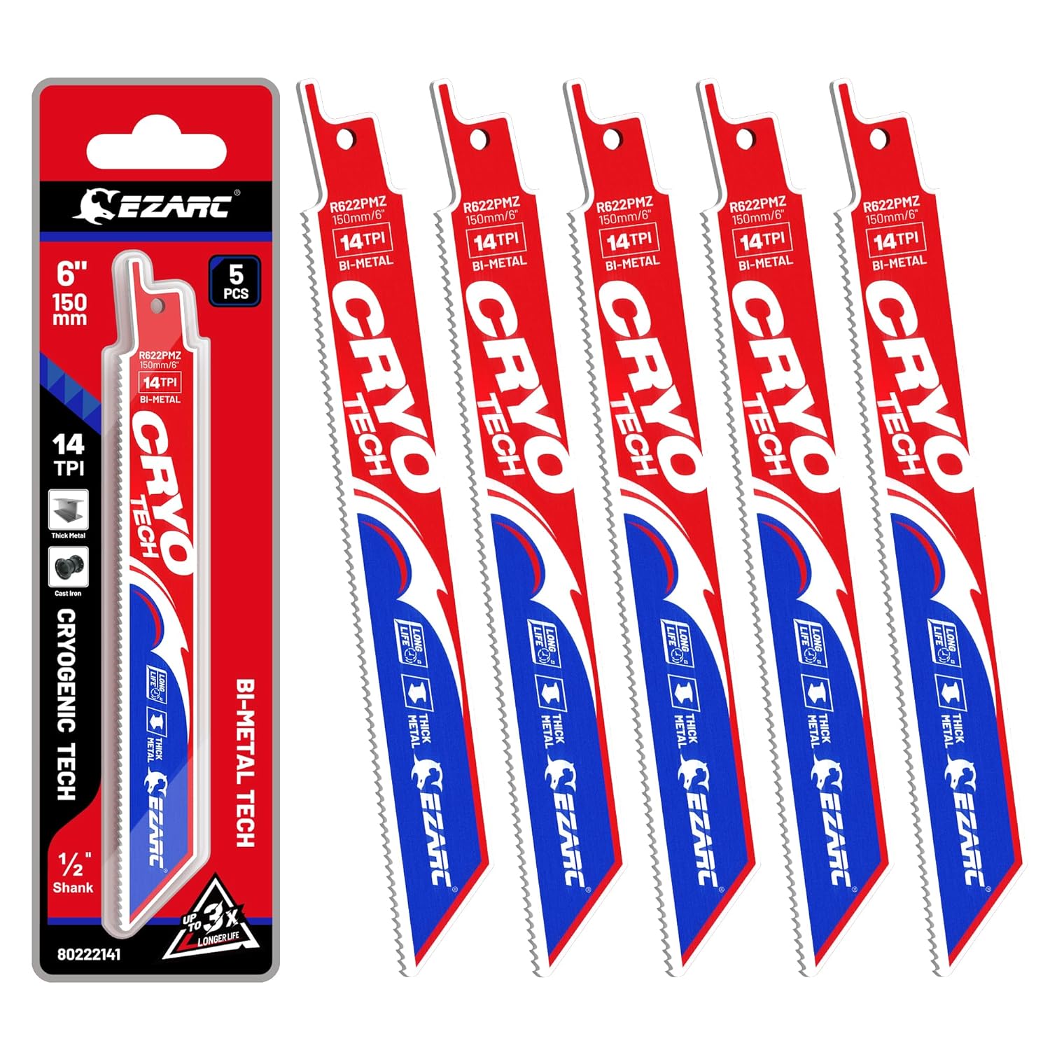EZARC Reciprocating Saw Blade Bi-Metal Cryo Tech Sabre Saw Blades for Metal Cutting 9-Inch 18TPI R922PTZ (5-Pack)