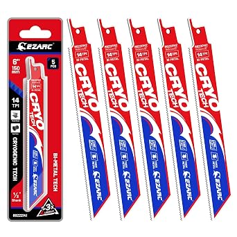 EZARC Cryo Tech Bi-Metal Reciprocating Saw Blades, 6-Inch 14TPI, 5-Pack