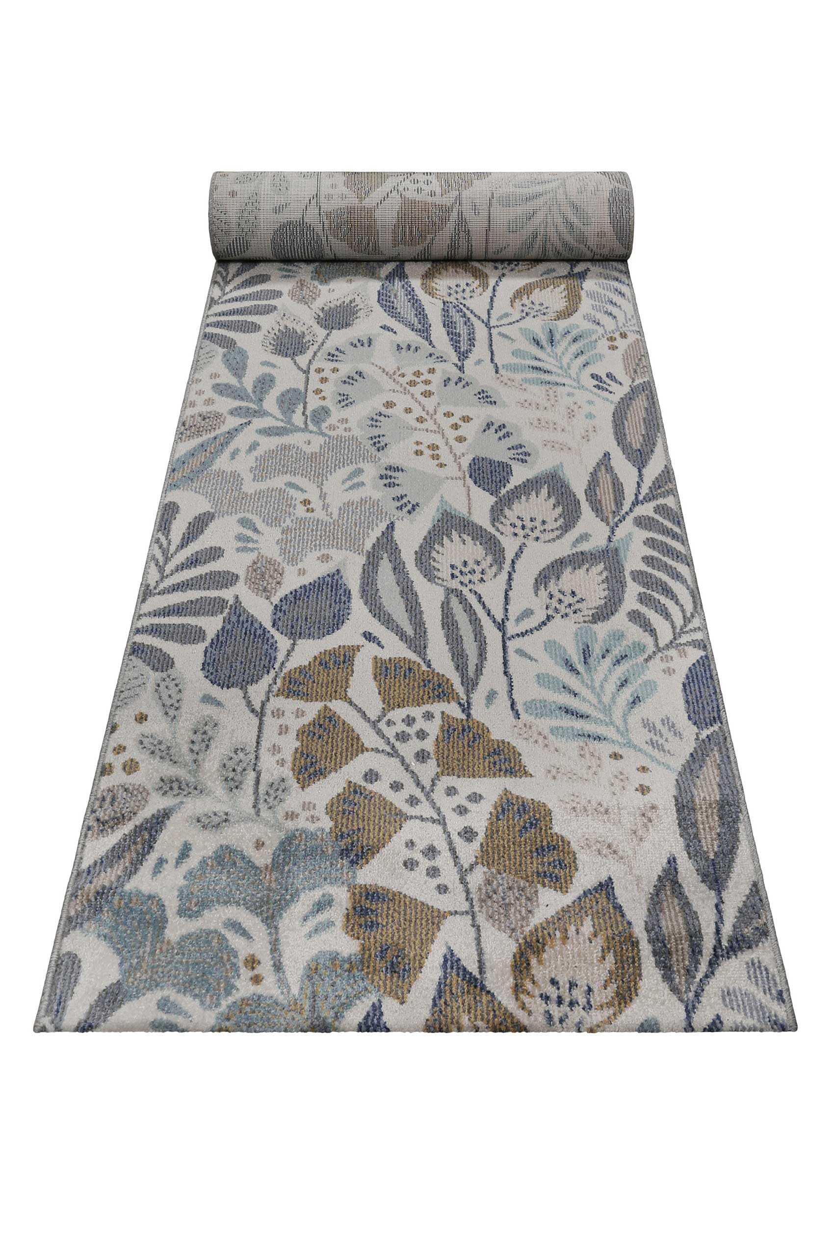 Wecon Home Lilly gewebter Outdoor-Teppich, 80 x 230 cm, blau beige | wetterfester Indoor & Outdoor Teppich mit blumigem Muster ideal für Balkon, Terrasse, Küche, Flur, Wohnmobil