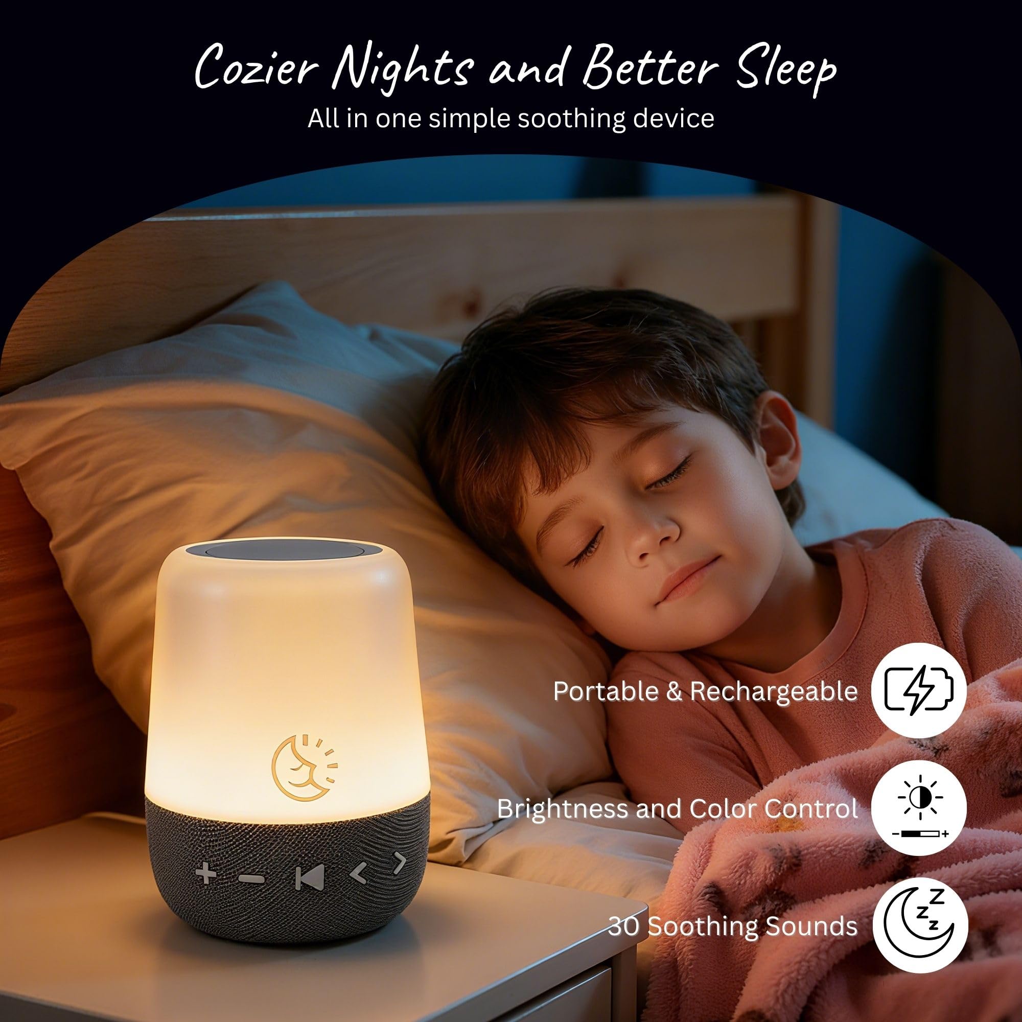 Sleep ZM White Noise Machine mit 30 Geräuschen - Digitale Einschlafhilfe mit bernsteinfarbenem Nachtlicht zur Blaulichtblockierung, Touch-Steuerung, wiederaufladbarer Akku & Timer für Erwachsene