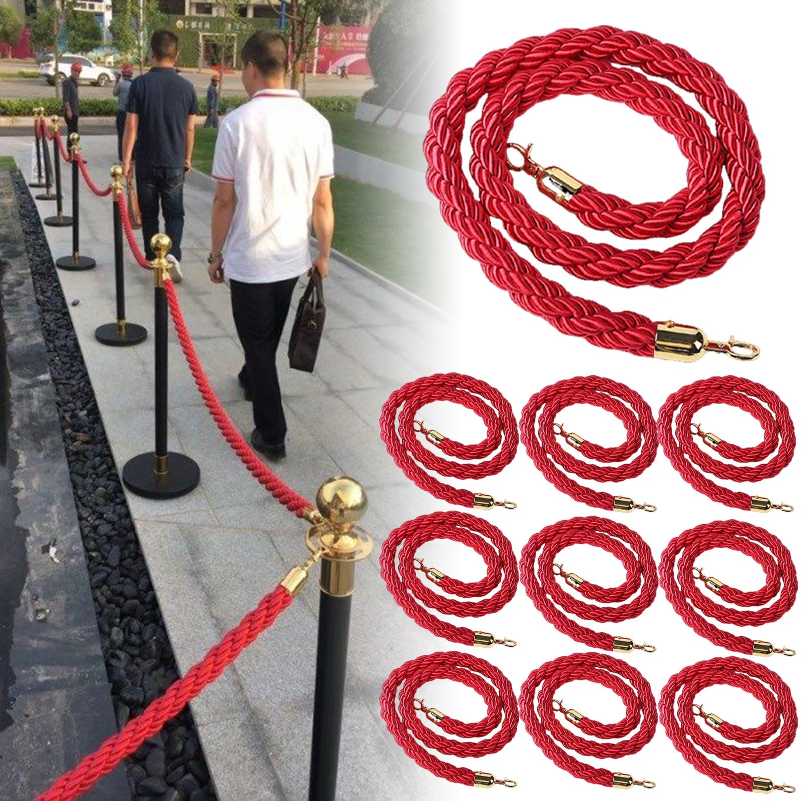 GAROEN Crowd Control Stanchion Posts with Rope for Event Management and Safety (10 Pack 120cm/47 in)
