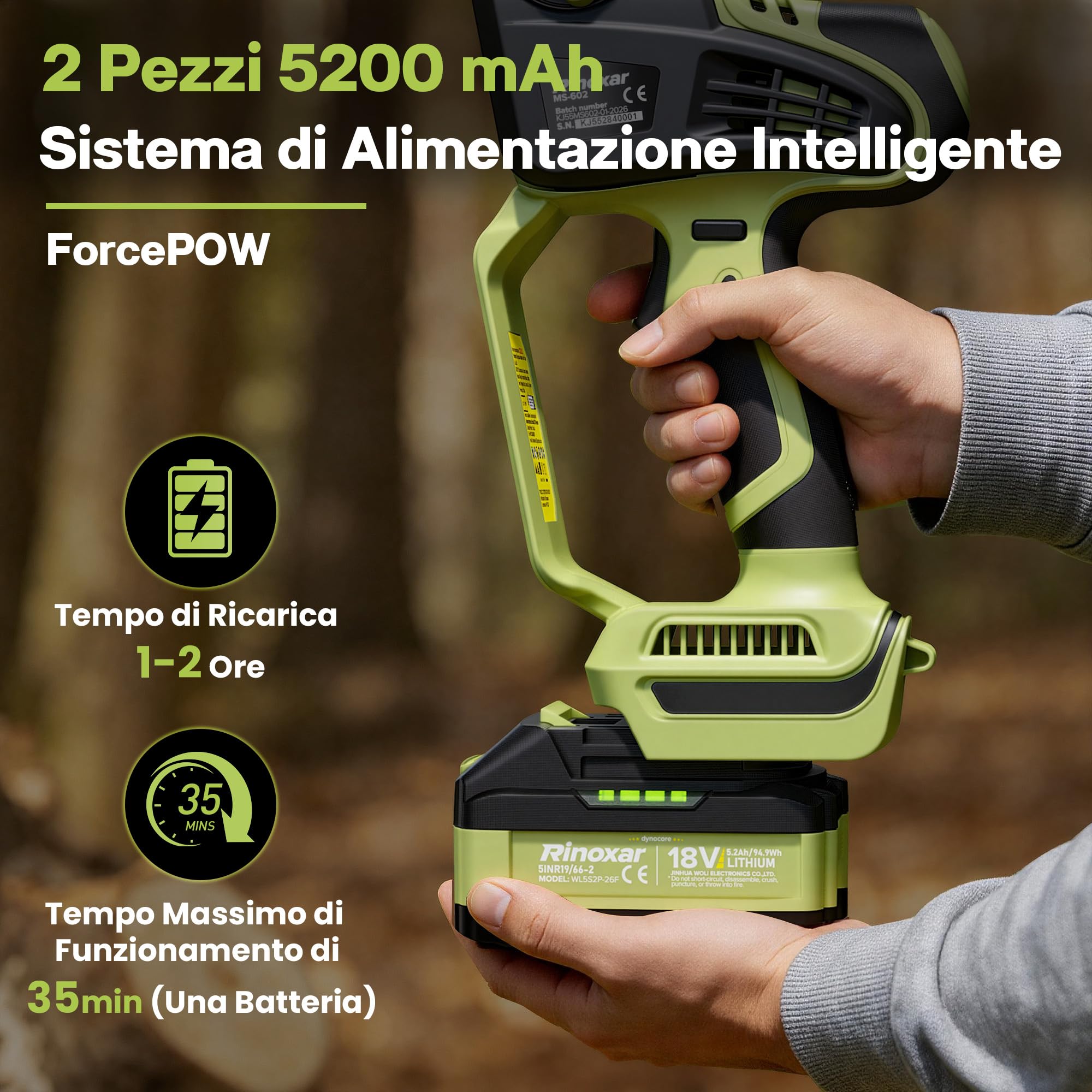 Motosega Elettrica a Batteria 8 Pollici per Potatura, Motore Brushless | Sega elettrica per potatura con 2 batterie da 5200mAh, lubrificazione automatica e tendicatena senza attrezzi