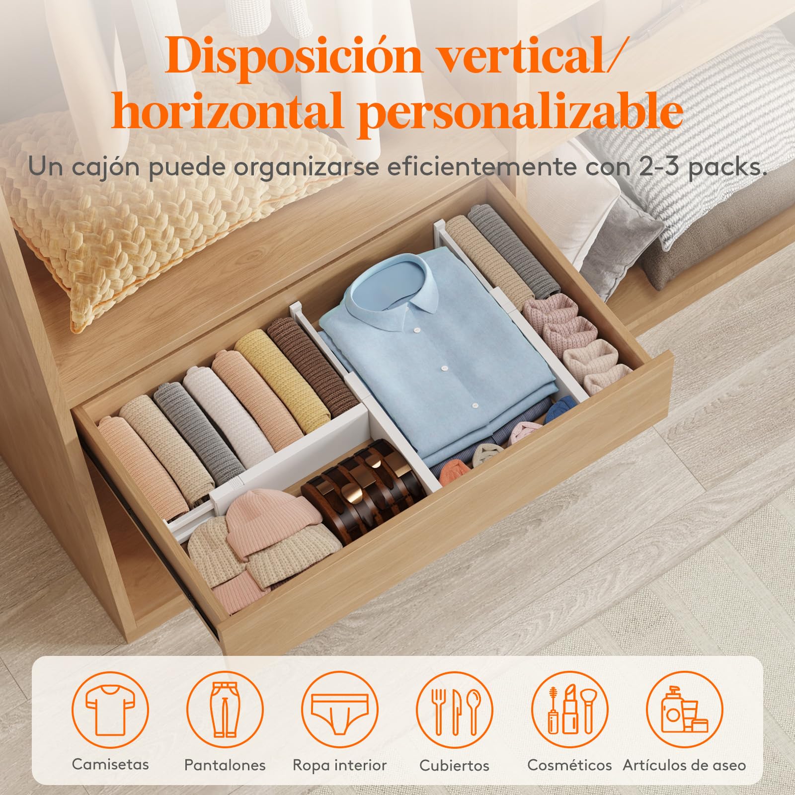 Lifewit Separadores Cajones de 10 cm Altura, Organizador Armario, 34-50 cm Ajustables Divisores para Almacenaje Ropa/Camisetas/Pantalone, Accesorios para Baño/Cocina/Oficina, Blanco, Paquete 12
