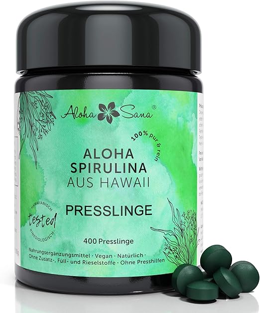 Aloha Sana Hawaii Spirulina Presslinge im Ultraviolettglas 400