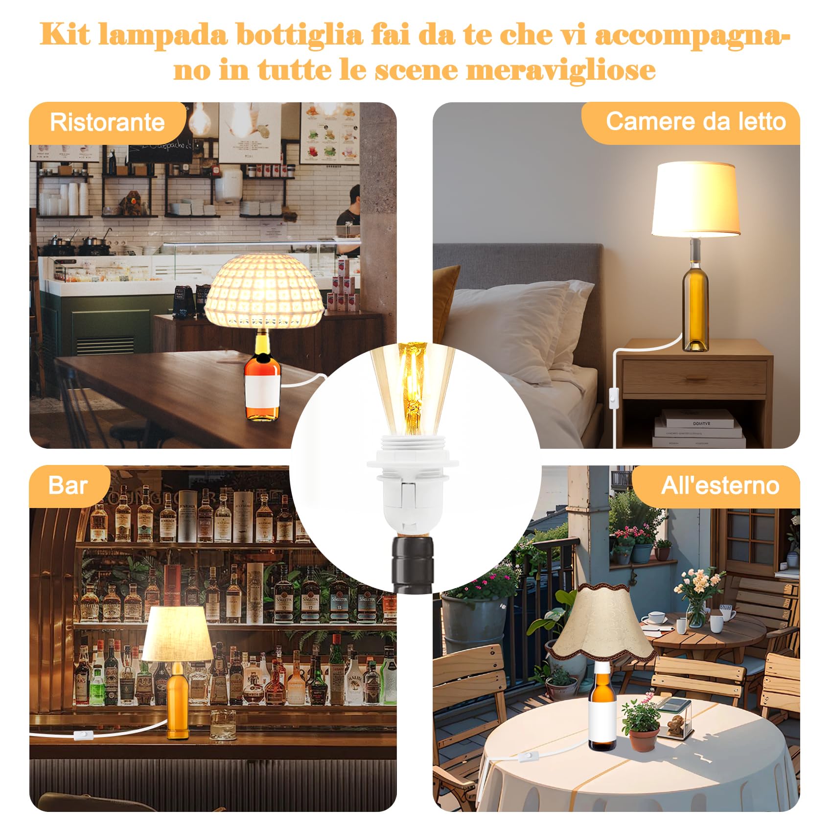 Kit Completo Paralume Verde + Adattatore portalampada E27 con filo e interruttore trasparente