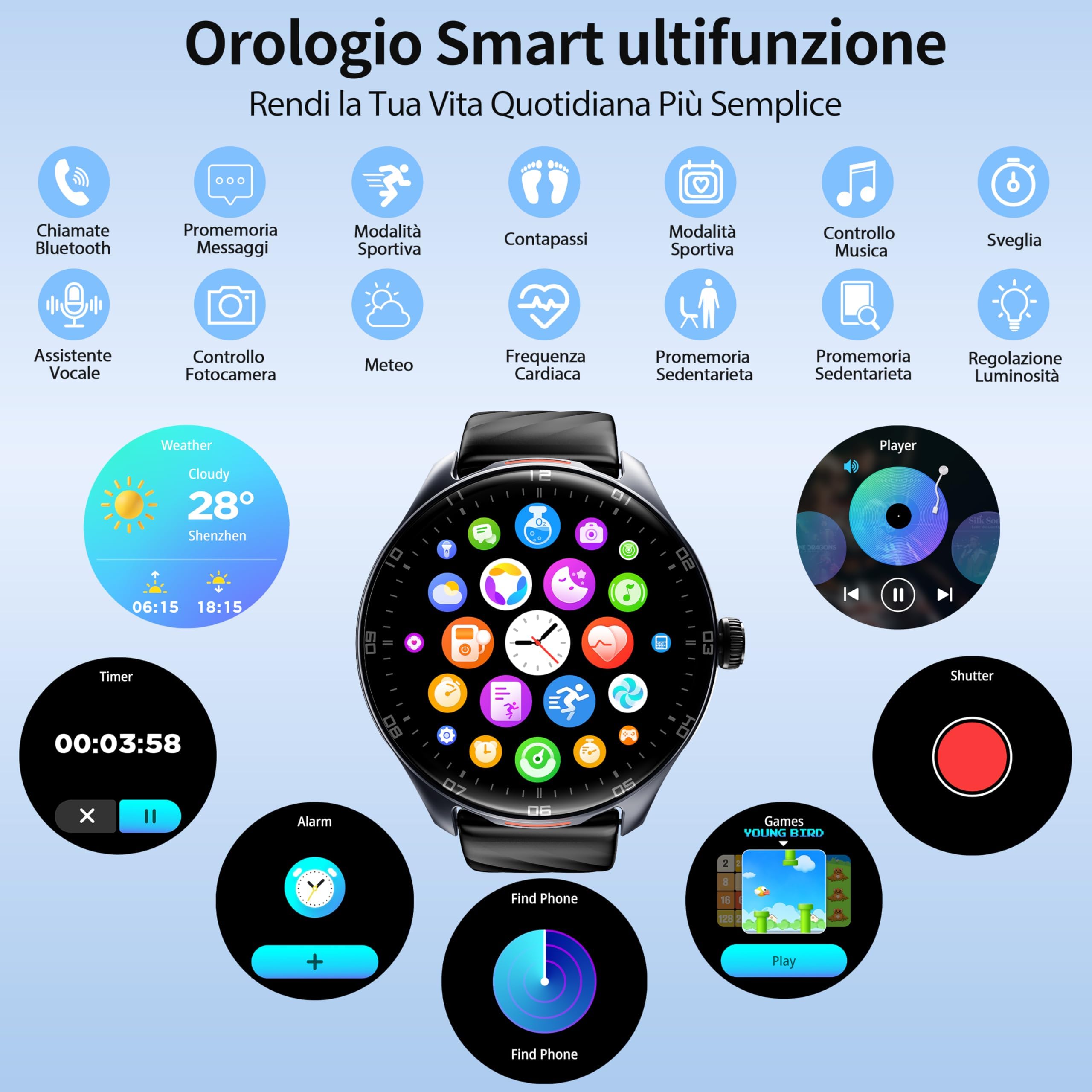 OUKITEL Smartwatch Uomo Donna, 1.39" Orologio Smartwatch con Effettua/Risposta Chiamate, 100+Modalità Sportive Impermeabile IP68, Smart Watch con Monitoraggio del Sonno/SpO2/Contapassi per IOS/Android