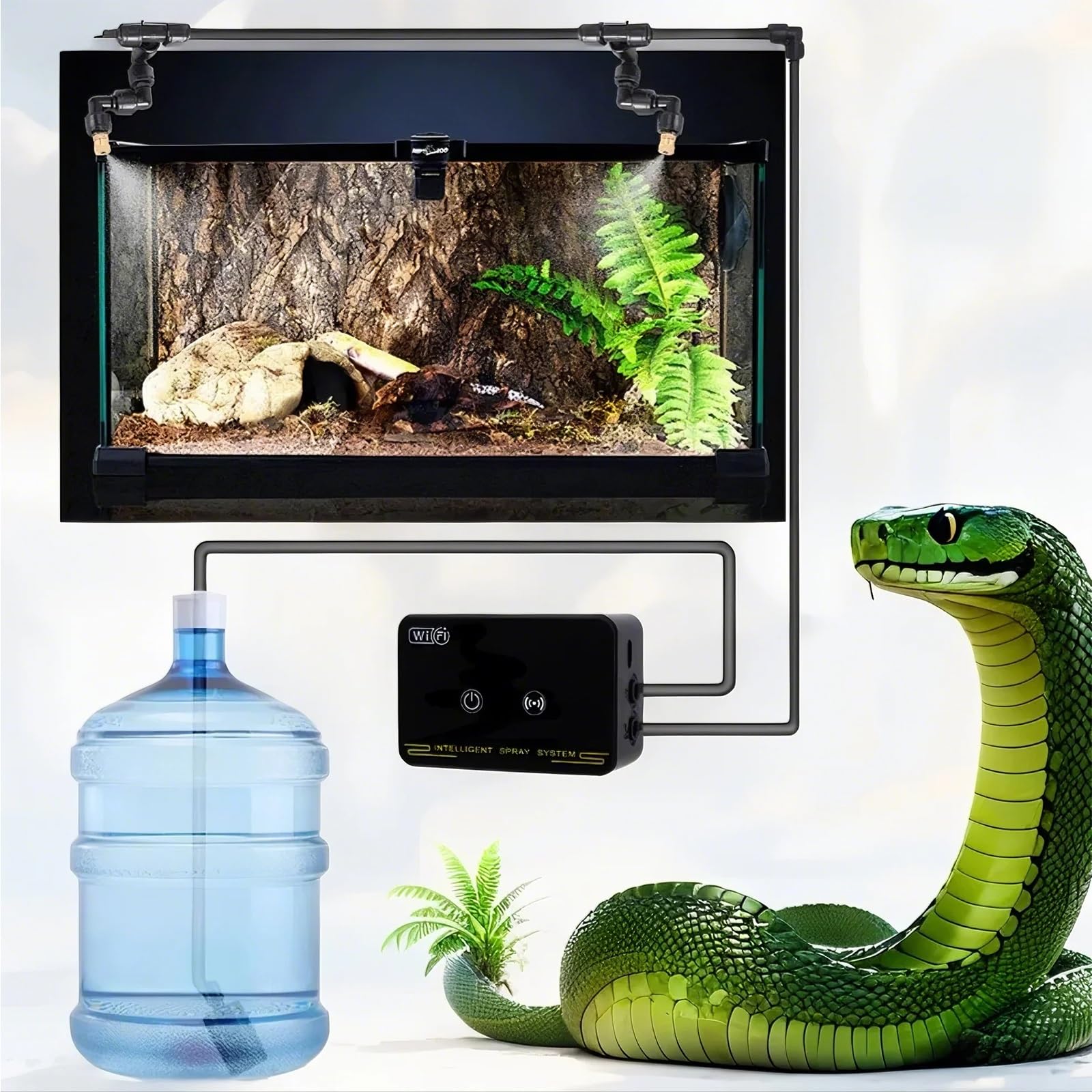 Sistema de Nebulización Automático Reptile Mister con Control Remoto WiFi, Humidificadores para Reptiles con Controlador de Sincronización Inteligente y Boquillas(4 nozzles)