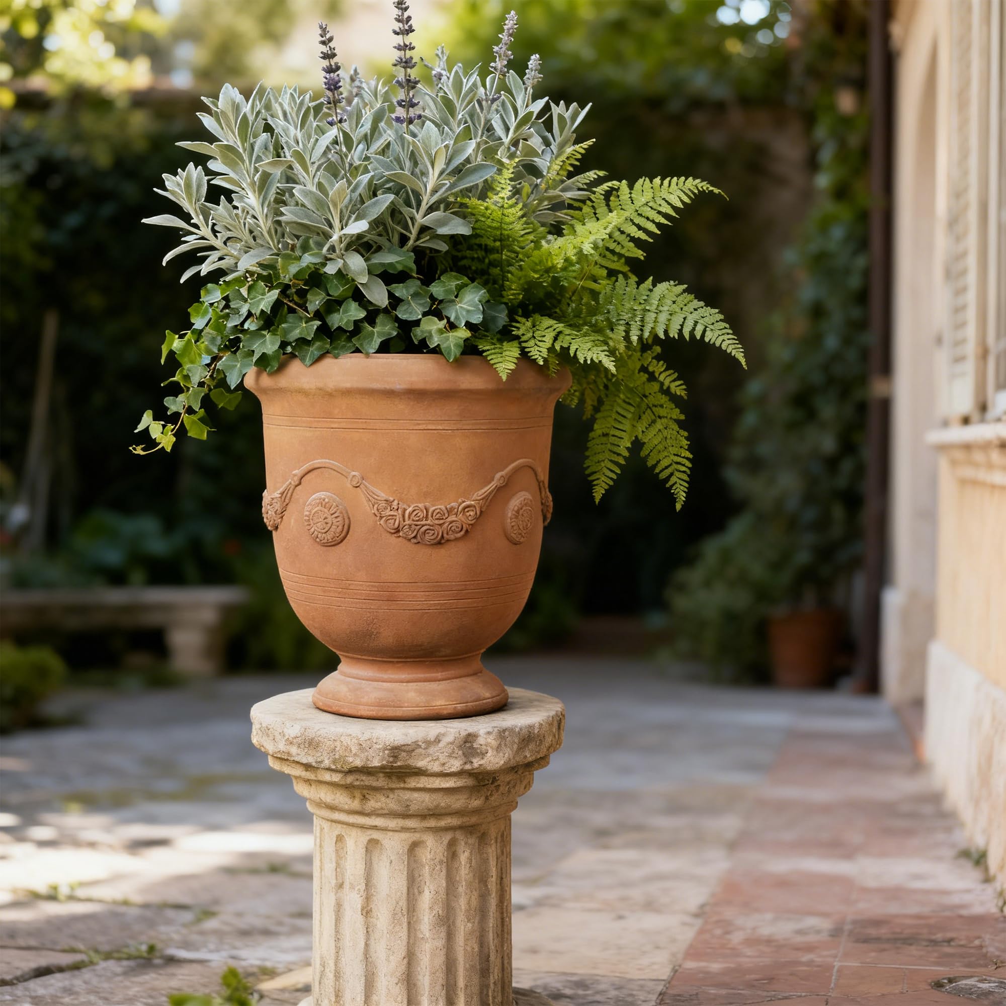 Grand Pot de Fleurs en oxyde de magnésium avec Texture Ciment et Trou de Drainage, 35,6 cm de diamètre x 44,5 cm, Rouille