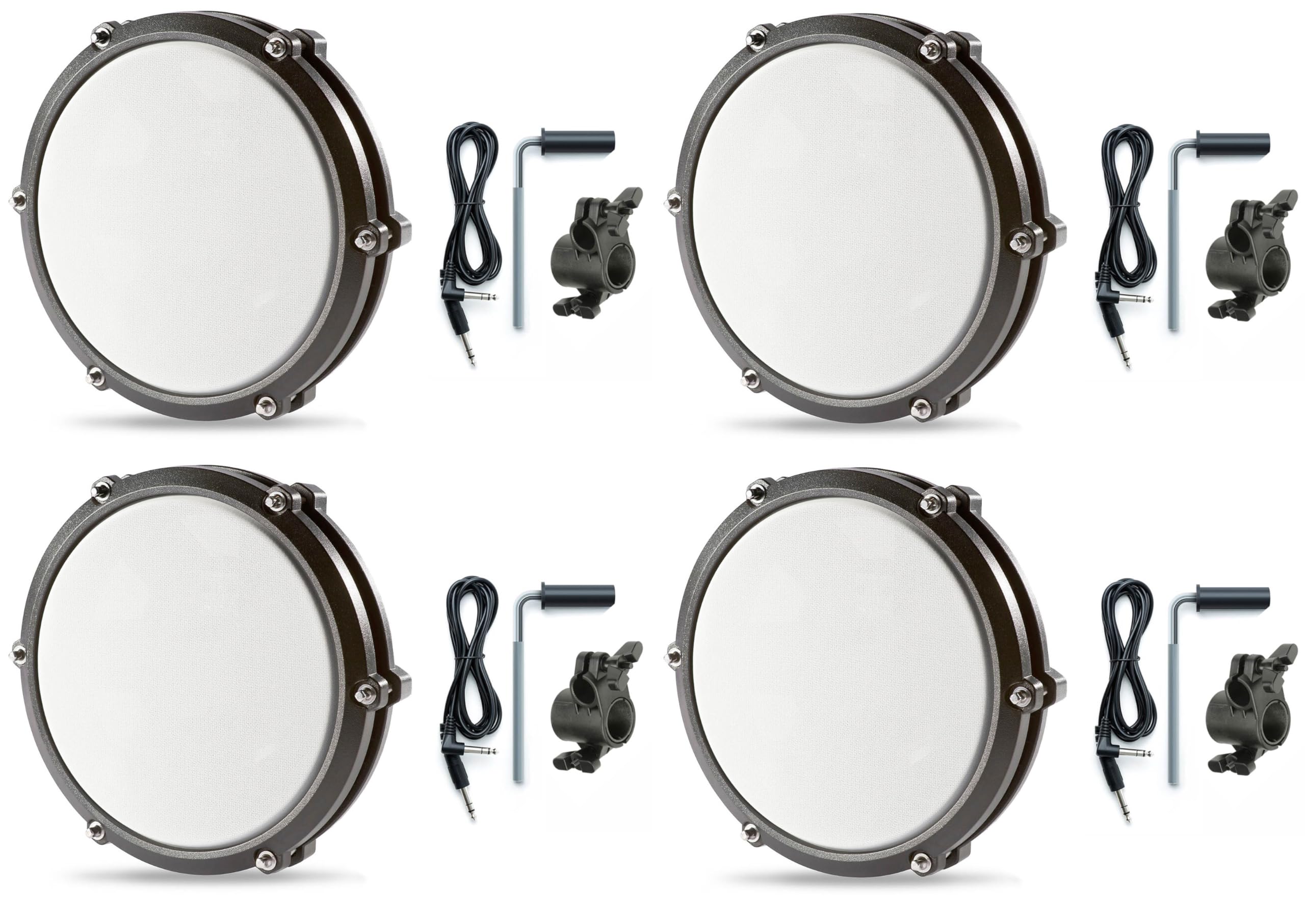 4 Pack - Alesis Nitro Max 8 Inch Single-Zone Mesh Tom Pad with Clamp and Silverline Audio 10ft Trigger Cable Bundle