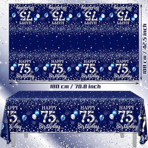 Miniatura 67 de GREHUMOR Mantel de feliz cumpleaños de 3 piezas, color azul plateado, suministros para fiesta de cumpleaños 30, funda de mesa desechable de plástico