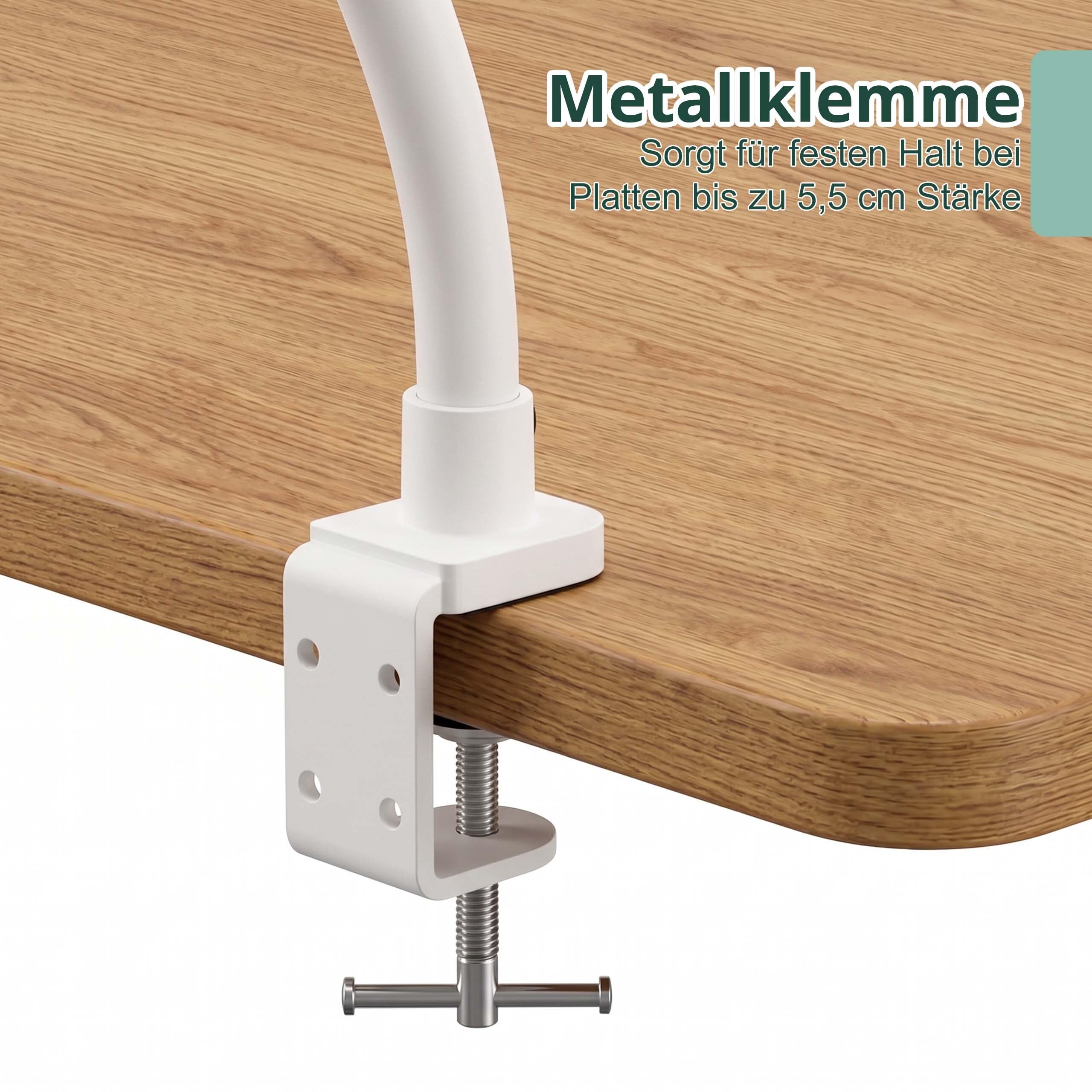 Relaxdays Schreibtischlampe, Fernbedienung & Touch, LED Doppelkopflampe, 80 cm breit, Klemmleuchte Schwanenhals, weiß