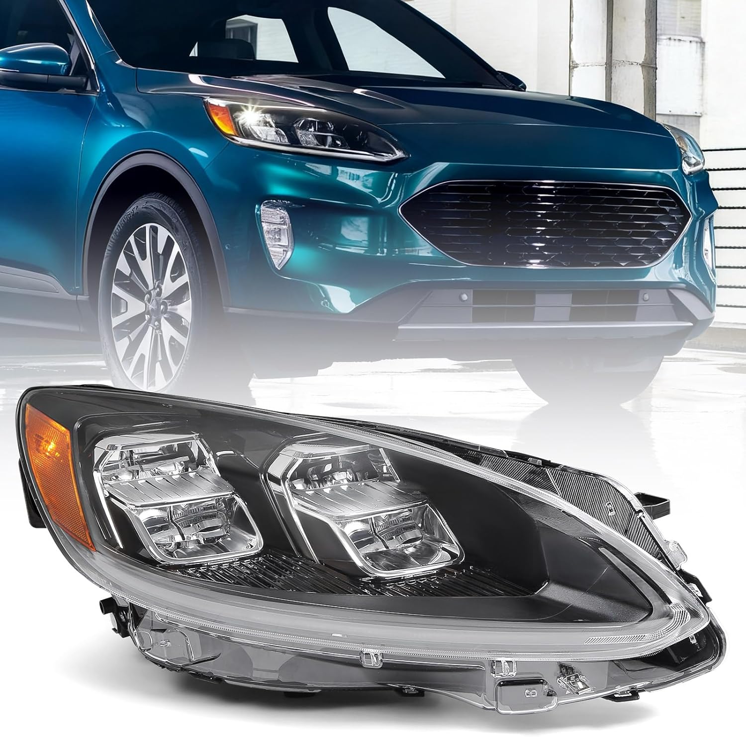 LED Headlight Assembly w/LED DRL Front Light Compatible with Ford Escape 2020 2021 2022 Right Passsenger Side RH LJ6Z-13008-T