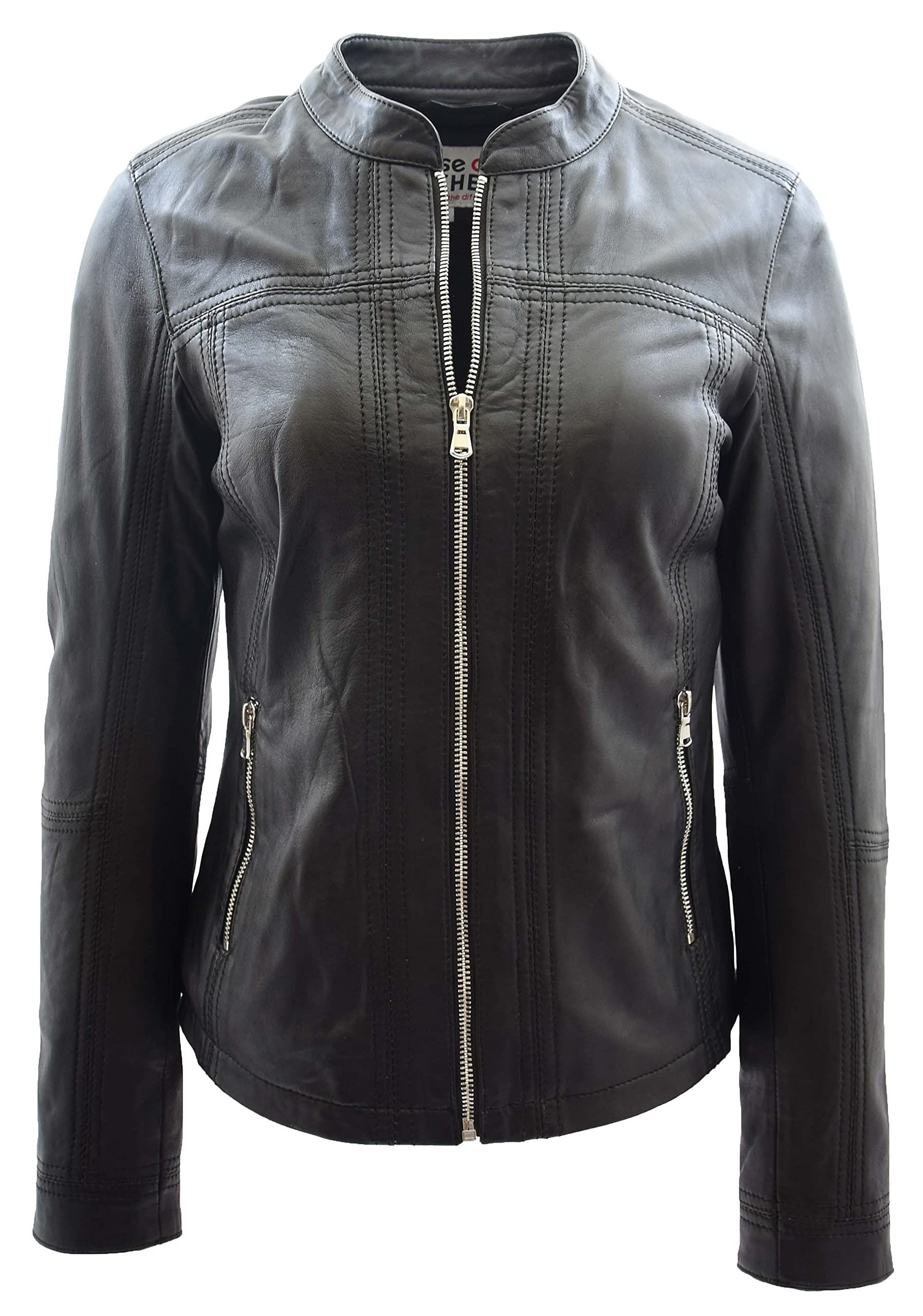 House of Leather - Women's Biker Jacket - Real Leather - Black - Size 16