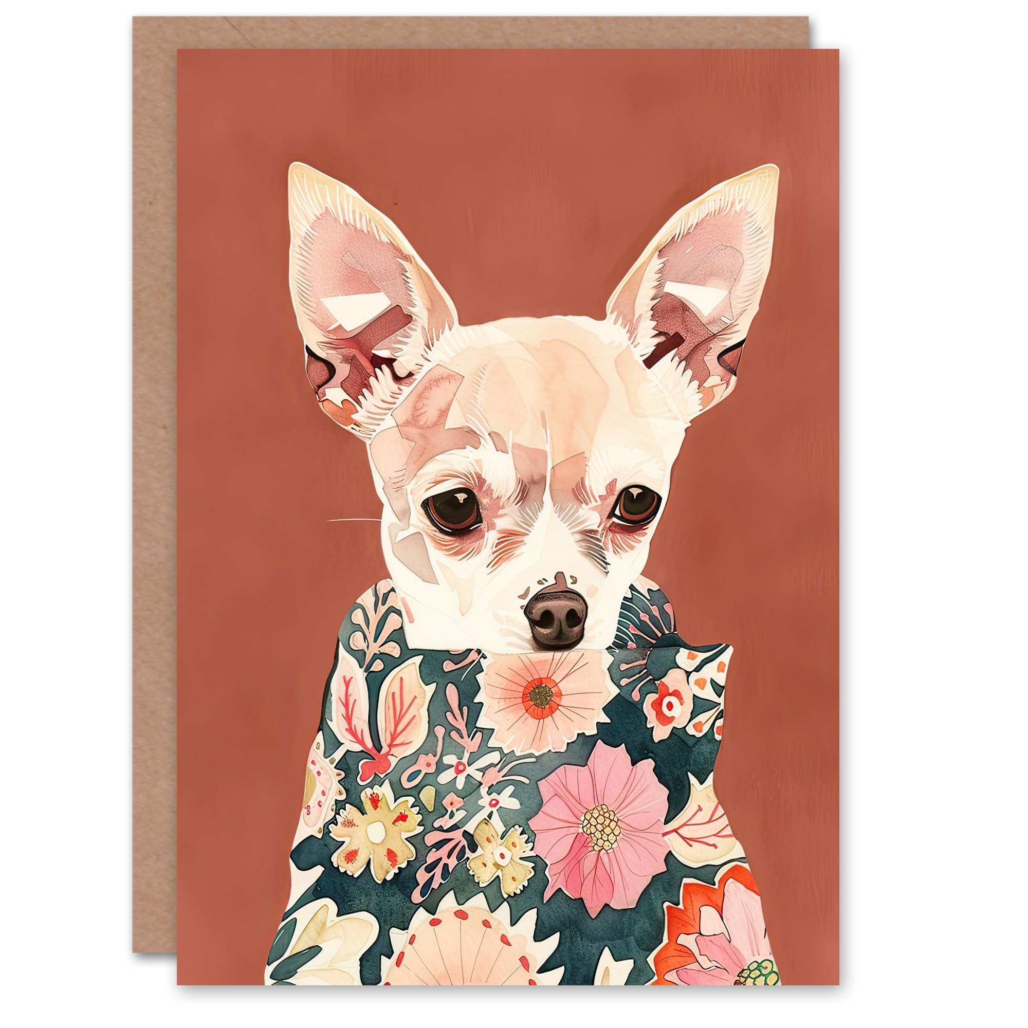 Artery8 Greeting Card Chihuahua With Floral Coat Dog Lover Watercolour For Her Woman Birthday Card