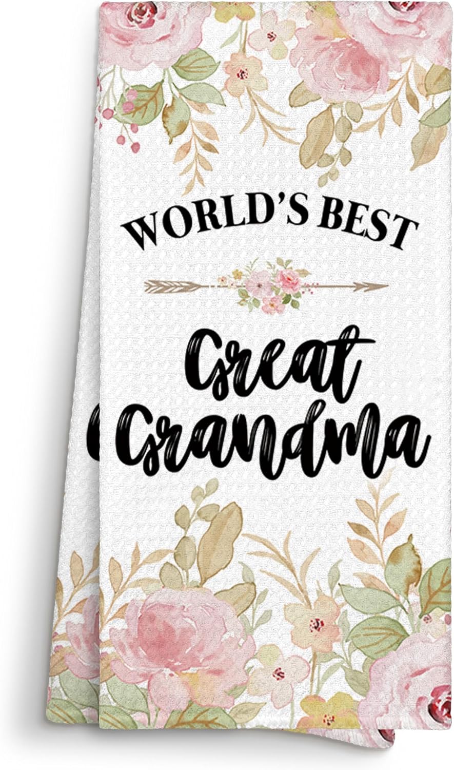 Great Grandma Gifts Kitchen Towel, World's Best Great Grandma Dishcloths Dish Cloths, Great Grandmother Bathroom Decor Hand Towel Kitchen Decorative Tea Towels16x24