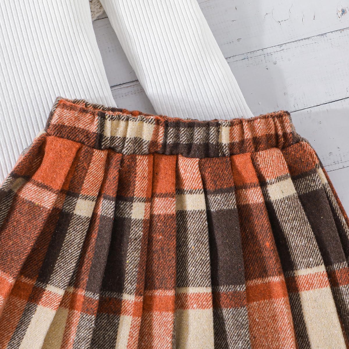 Toddler Girls Plaid Outfits Fall Winter Knit Ribbed Bow Sweatshirt Tops Pleated Skirts Set Holiday Picture Clothes - Image 7