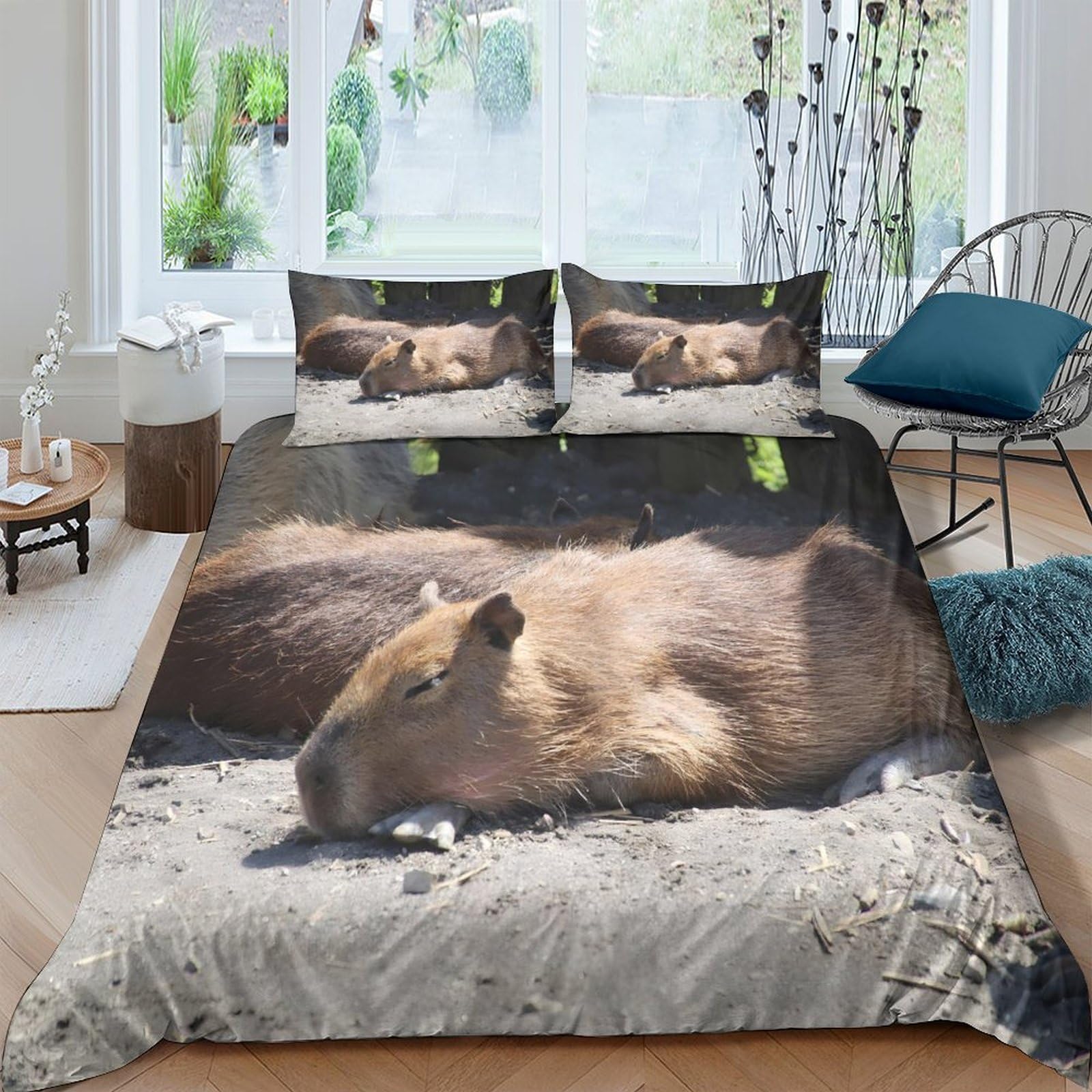Ctjqhvkz Style-9 3D Printed Capybara Sunbathing Fitted Sheet Microfiber Soft Bed Cover Animal Pattern For Bedroom Guest Room Decor Single（135X200cm）