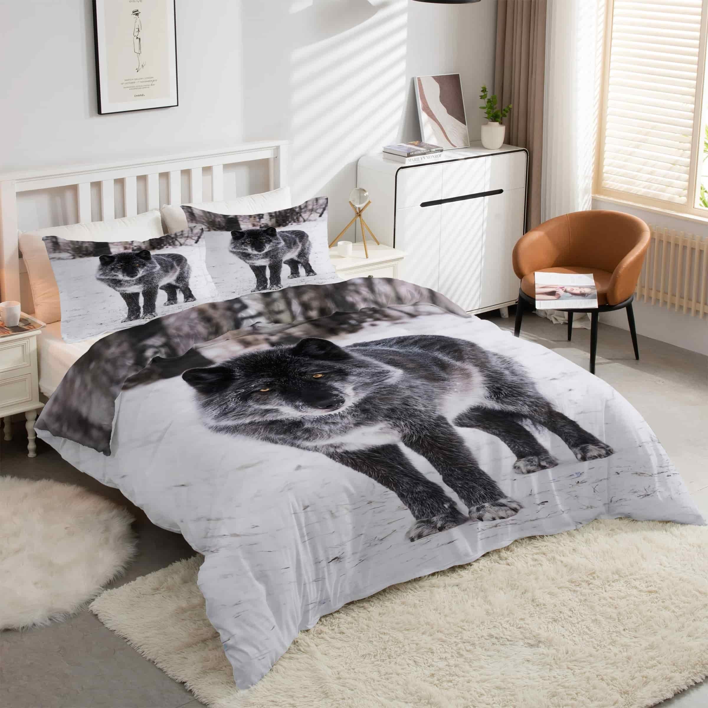 Housse de Couette 240 x 260 Loup Gris pour une Ambiance Nature et Cocooning dans Votre Chambre
