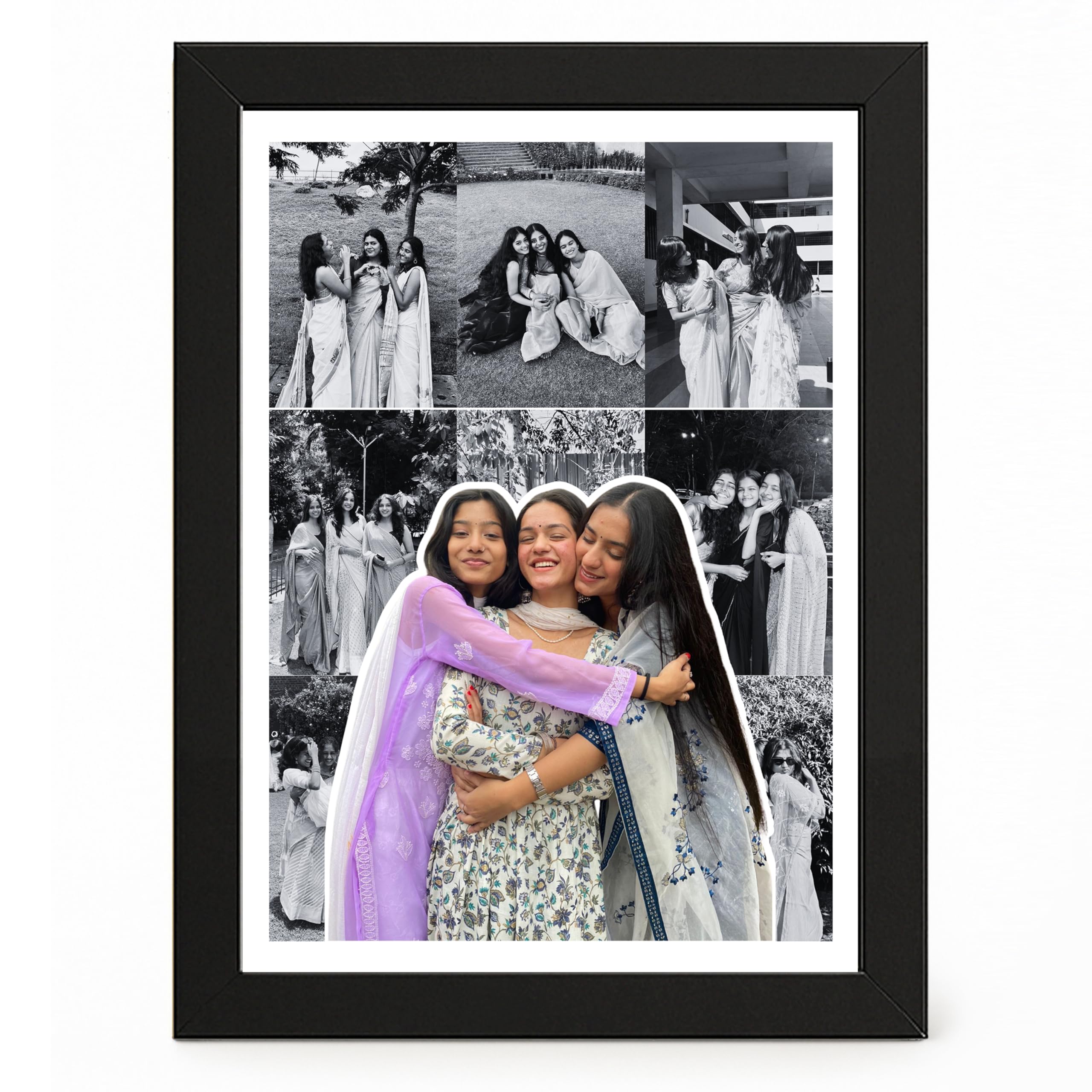 Framekaari Friends Collage Customized Photo Frame | Personalized Picture Frame| Gift for Best Friends, Birthday & Wall Decor | Table & Wall Mount | 16x21 cm (Design-02)