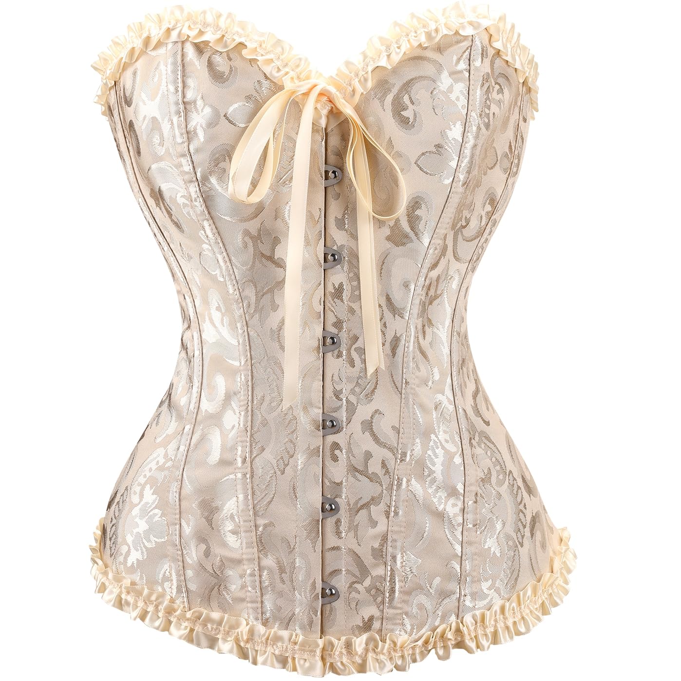 Demays Women's Beige Corset Tops For ,Bustier Shapewear Lingerie,Lace Tied Renaissance Overbust Corset Push Up Bodysuit (Uk, Alpha, 3XL, Regular, Regular, )