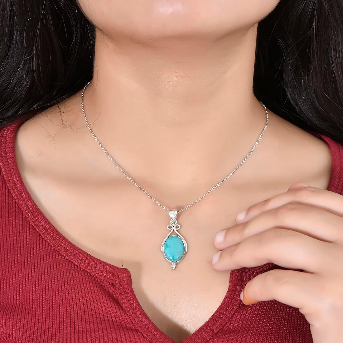 Silverrazzi 925 Sterling Silver Turquoise Stone Pendant For Women