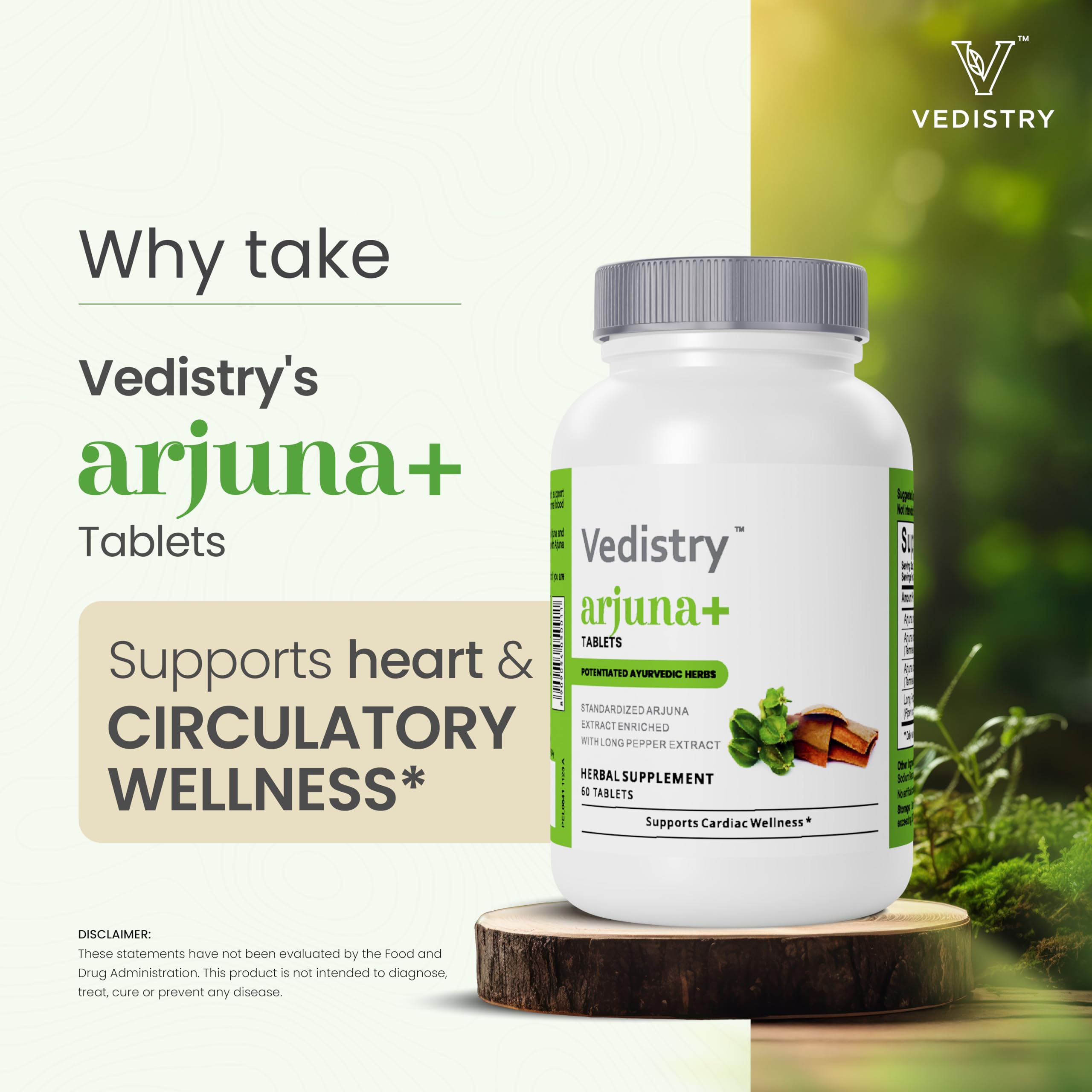 Vedistry Arjuna Bark Extract Supplement | 1100mg Arjuna Tablets with Long Pepper for Heart Health & Blood Pressure Support | Organic & Vegan Herbal Cardiovascular Supplement | 60 Arjuna Tablets — Amazon image 3