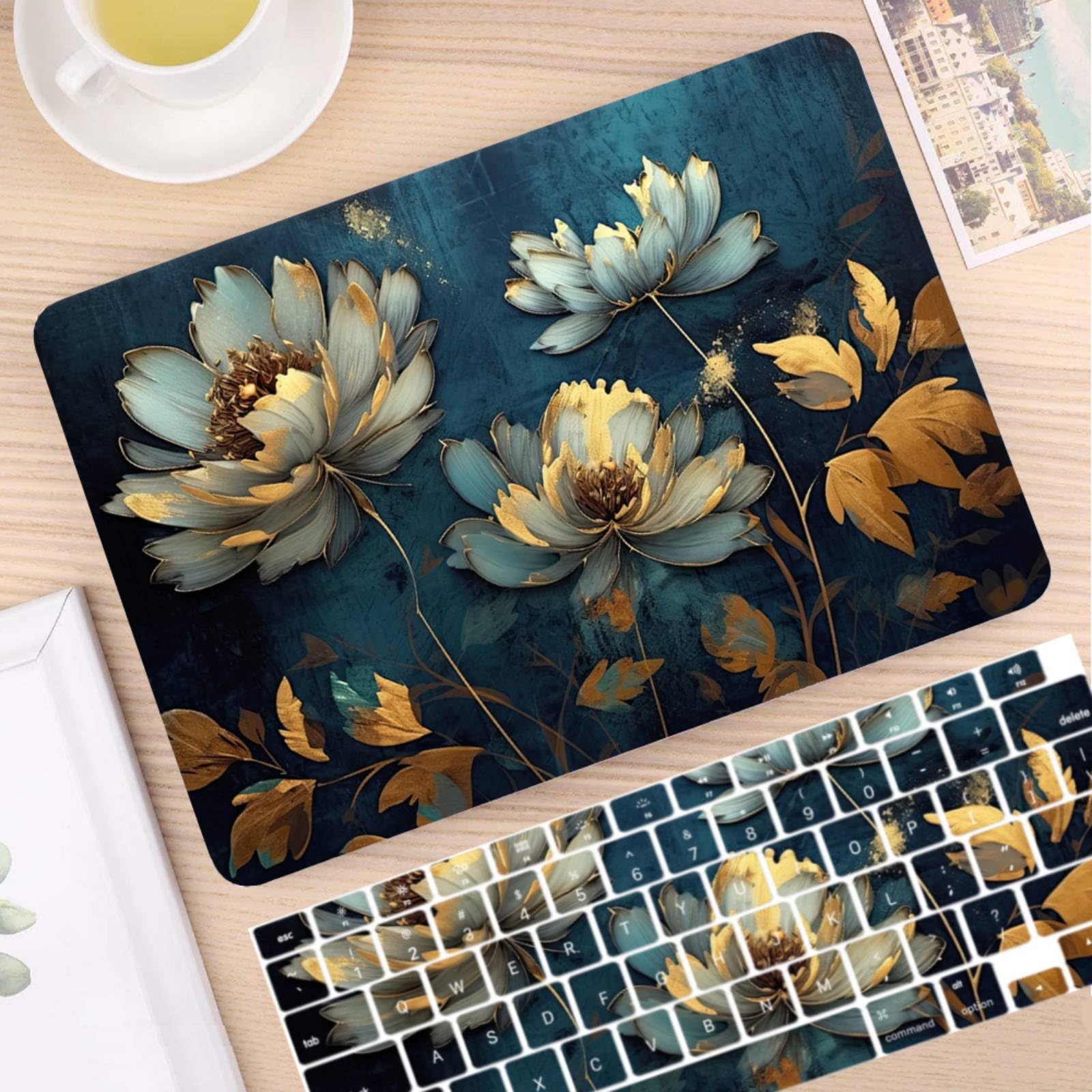 Estuche para Nuevo MacBook Air 15 Pulgadas 2025 2024 2023 Modelo M4 A3241 M3 A3114 M2 A2941 con Pantalla Líquida Retina, Funda in Plastica & Cubierta del Teclado, Flor Pintada al óleo