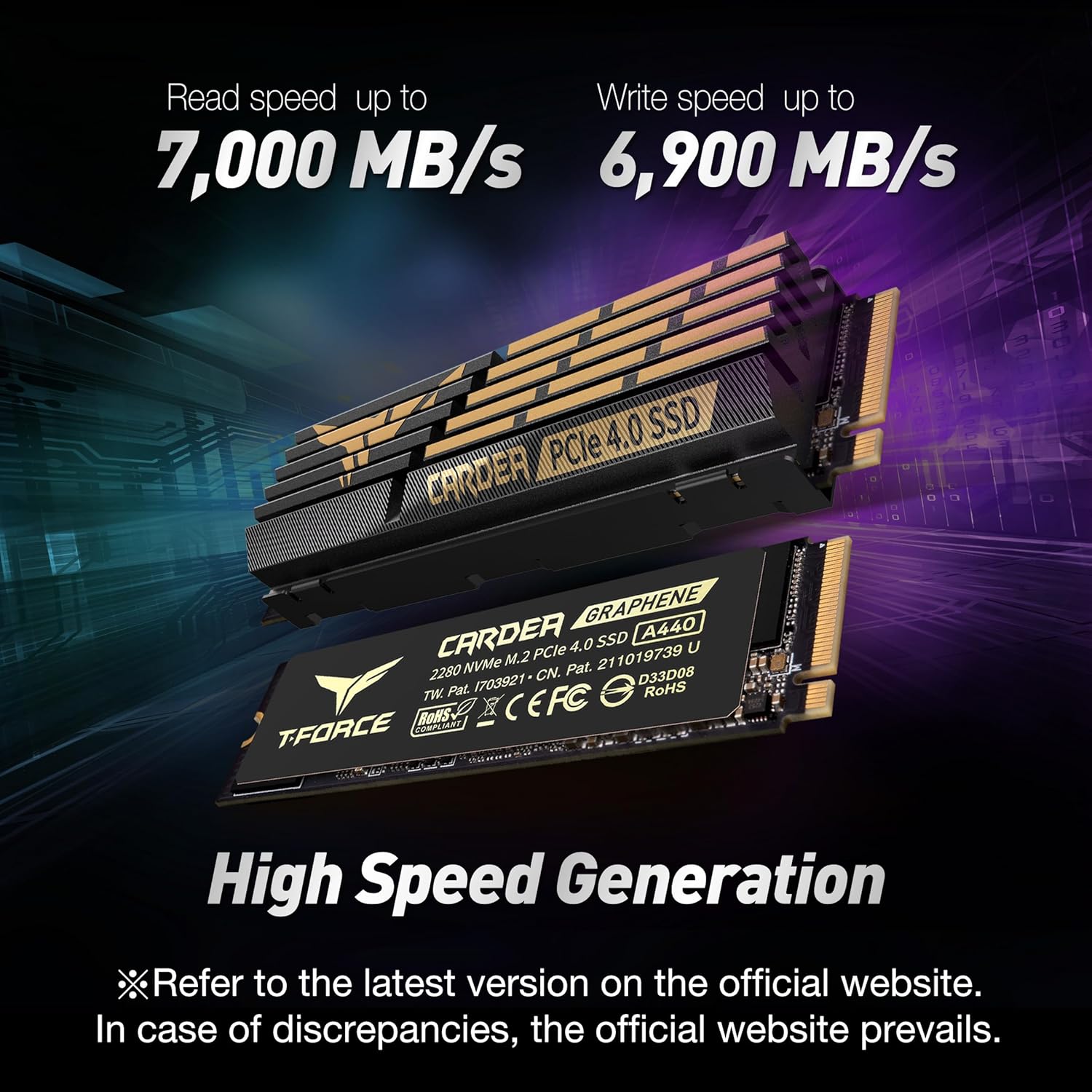 TEAMGROUP T-Force CARDEA A440 Graphene & Aluminum Heatsink 1TB with DRAM SLC Cache 3D NAND TLC NVMe PCIe Gen4 x4 M.2 2280 Gaming Internal SSD Read/Write 7,000/5,500 MB/s TM8FPZ001T0C327