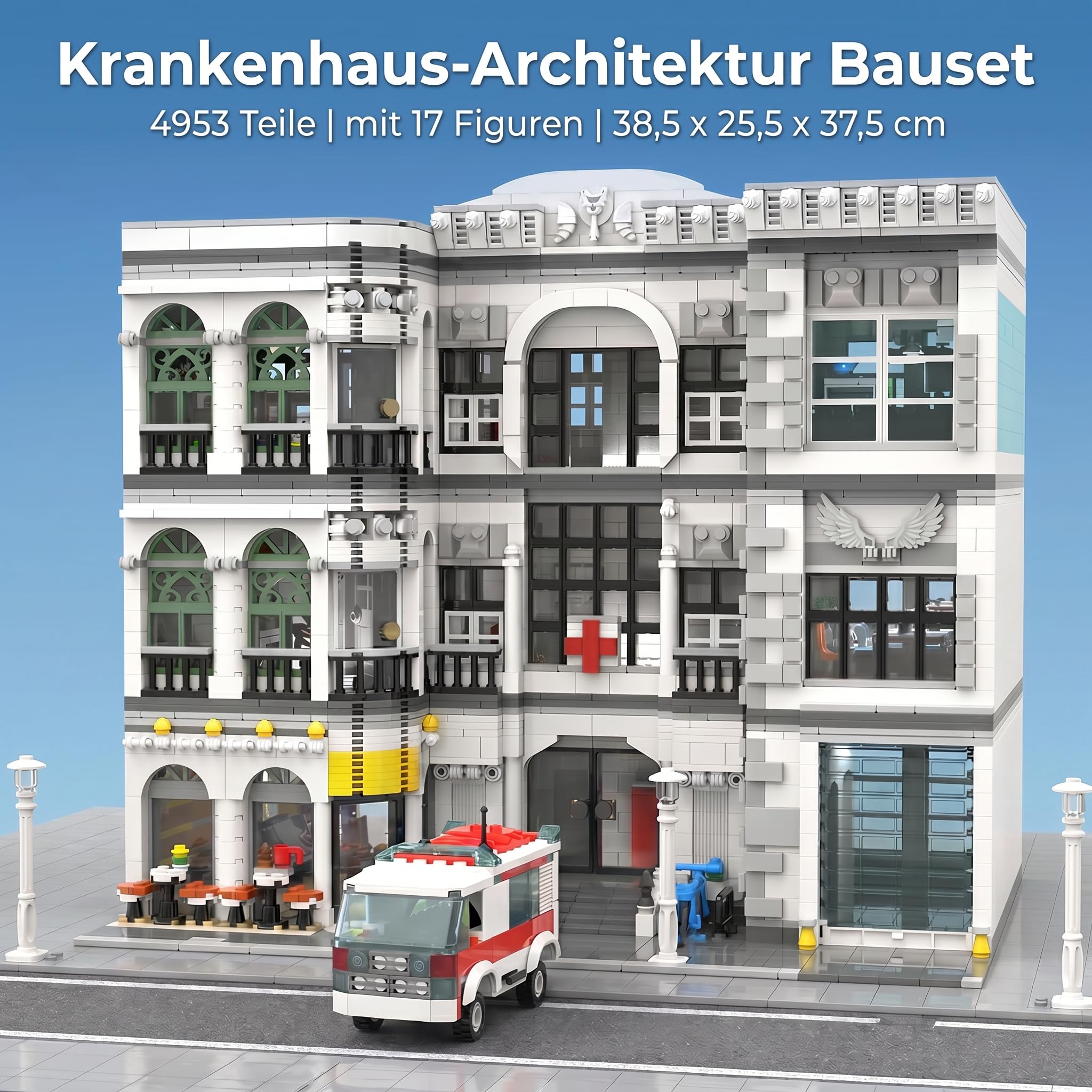2 in 1 Klemmbausteine Krankenhaus mit 17 Figuren & Krankenwagen | 4953 Teile, Stadt Haus Bauset für Erwachsene, Modern Hospital Modular Building