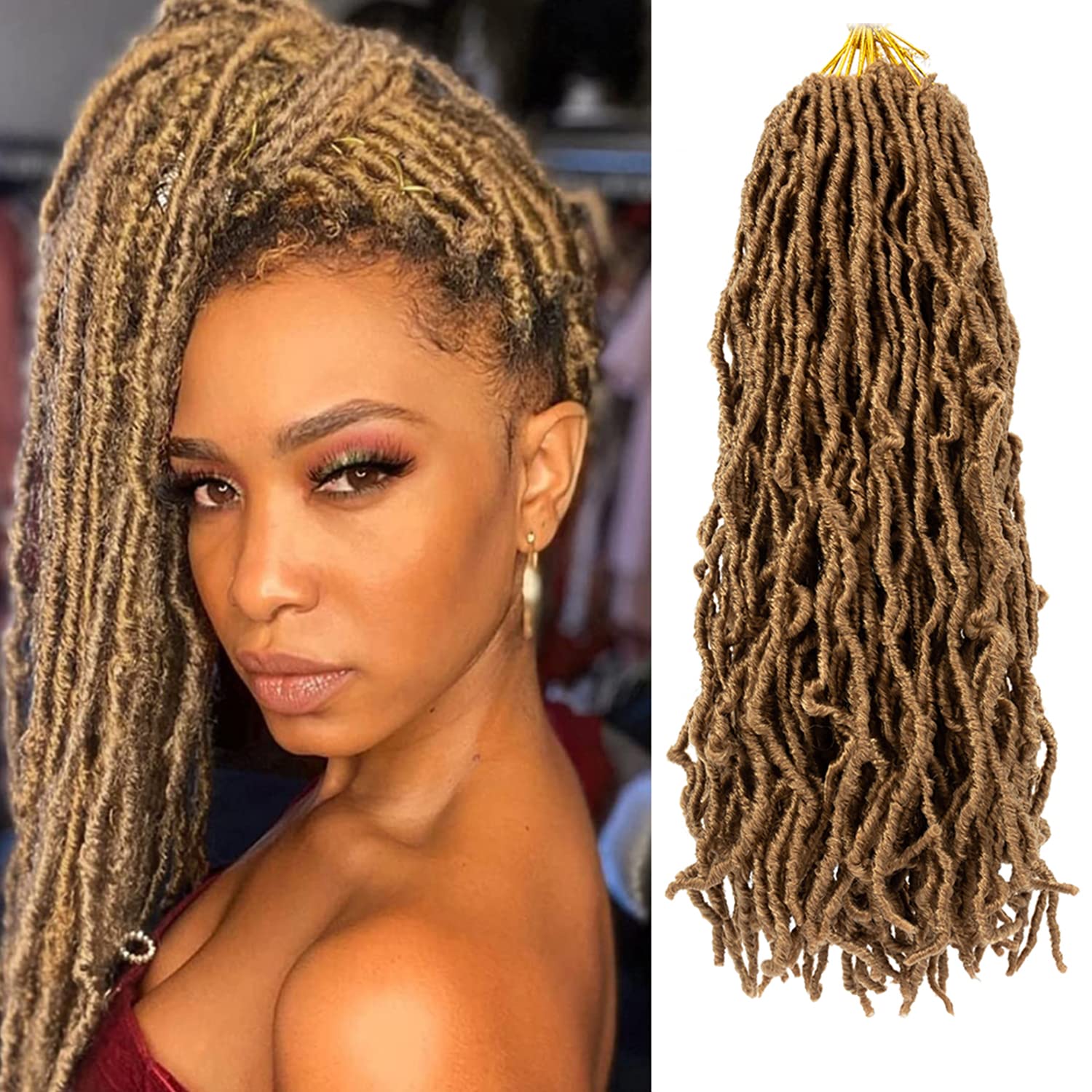 18 inch Faux Locs Crochet Hair,8 packs Blonde Soft Locs Crochet Hair Extensible Curly Wavy Locs Crochet Hair for Women Pre Looped Synthetic Braids Goddess Locs Crochet Hair (18 inch(8 packs),27#)