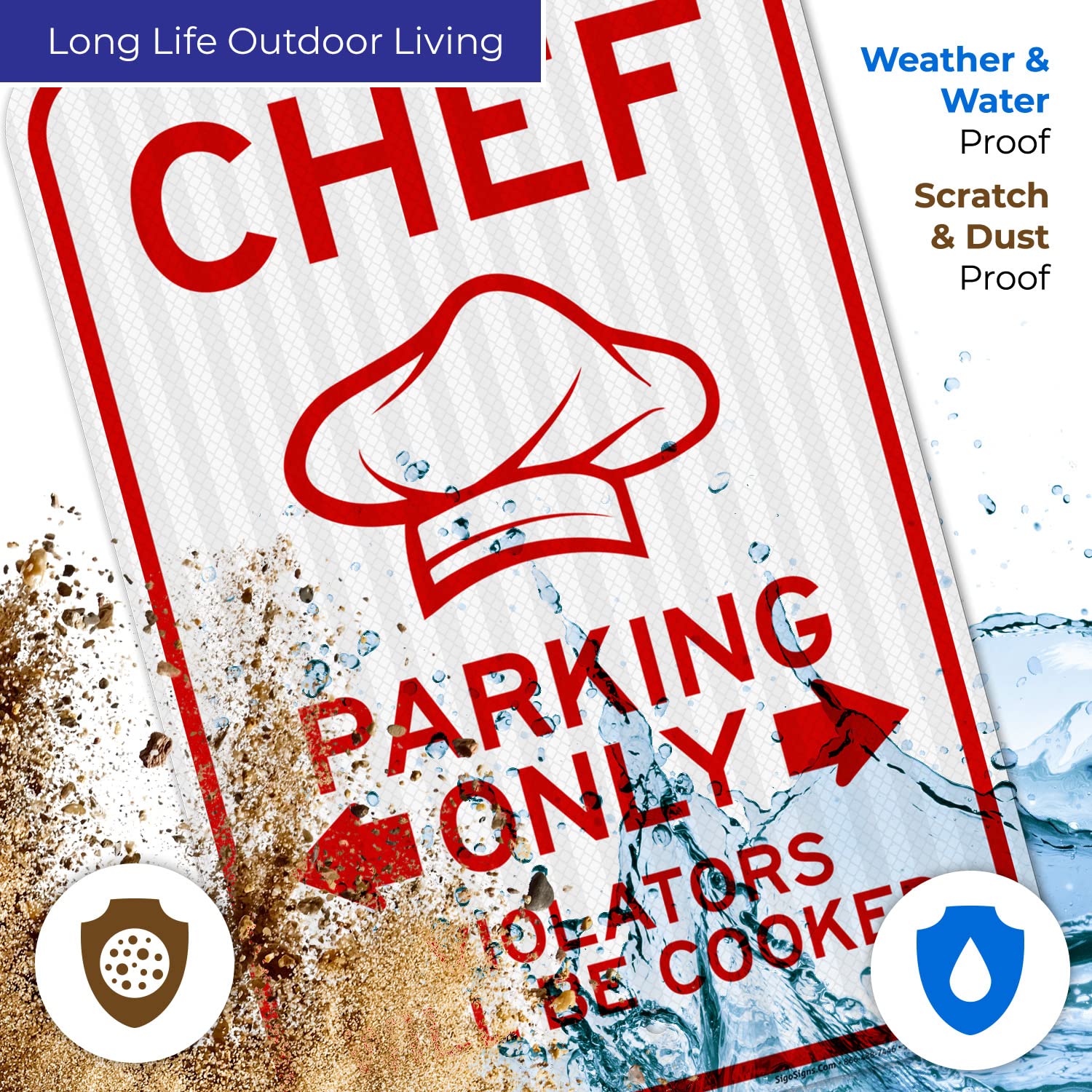 Chef Parking Only Violators Will Be Cooked Sign, 12x18 Inches, 3M EGP Reflective .063 Aluminum, Fade Resistant, Made in USA