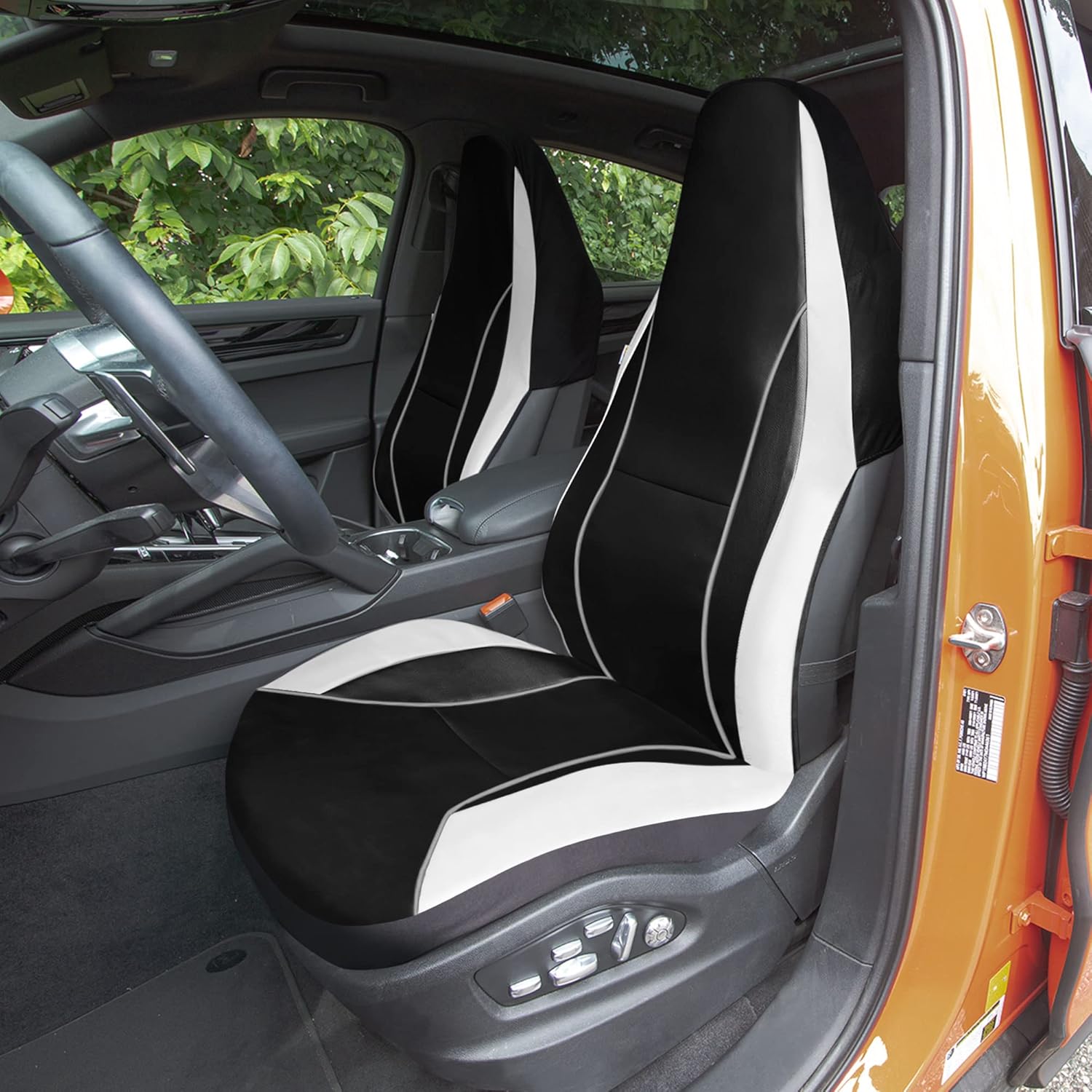 WYLF Universal Fit Car Seat Cover – Full Set of Automotive Seat Covers, GRAY Bold Contrasting Leatherette Seat Cover, Water-resistant Seat Protector for Cars, Trucks, SUVs and Vans, Car Accessories