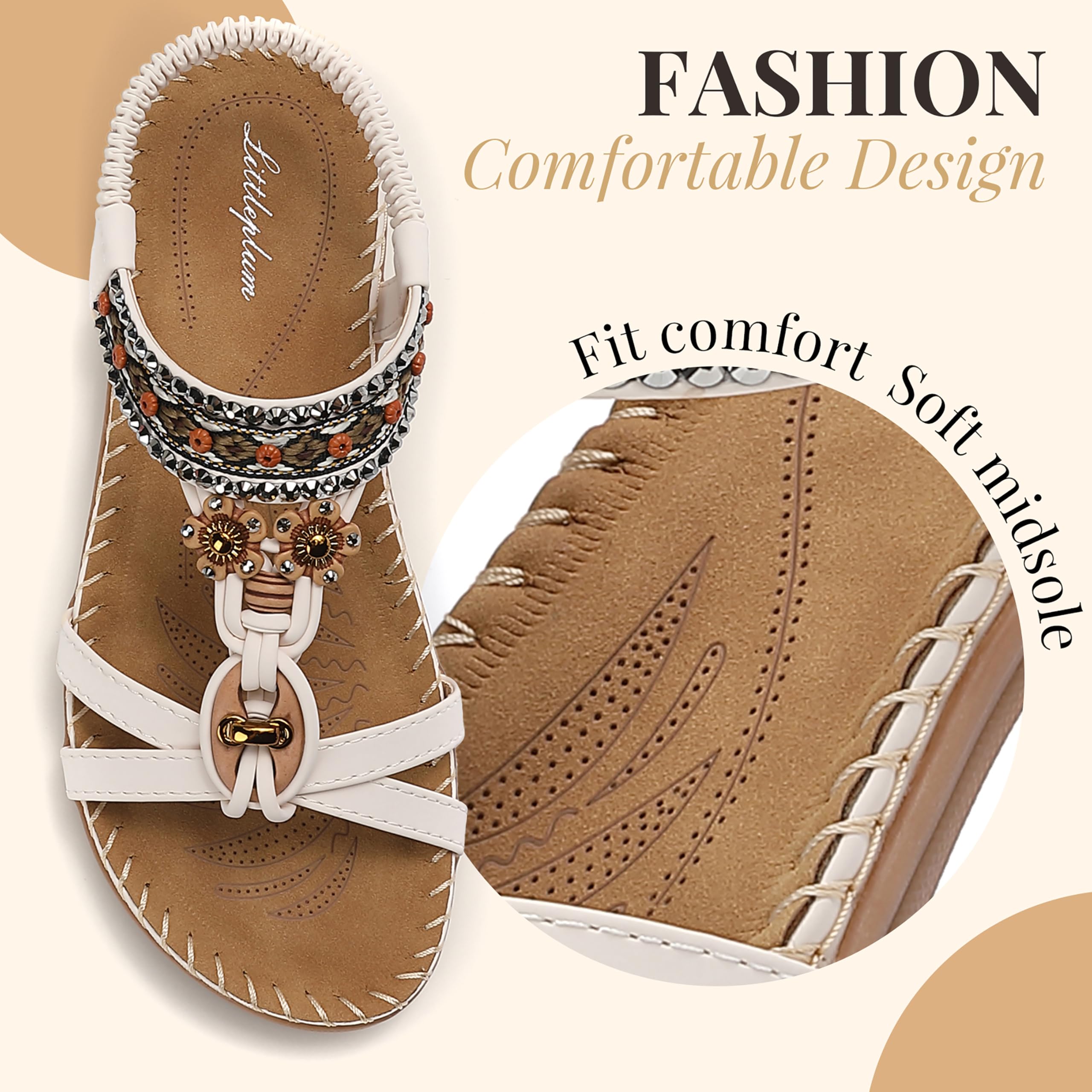 Littleplum Sandales Plats Femme Été Confortable Mode Tong Plage Claquettes,B blanc,40 EU